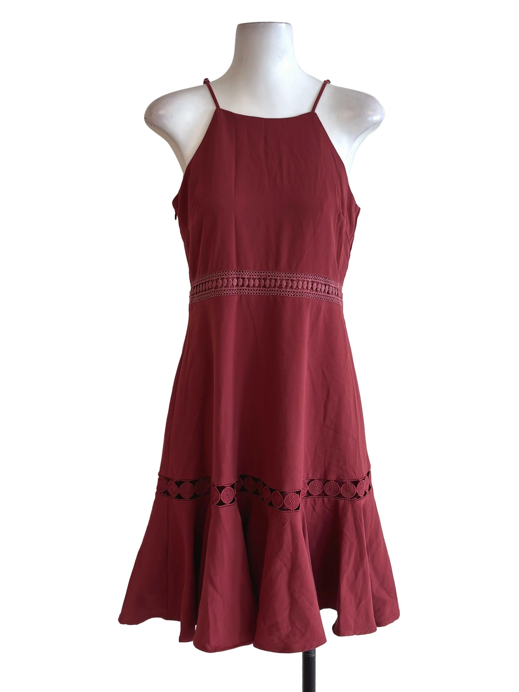 Burgundy Red Embroidery Detail Dress