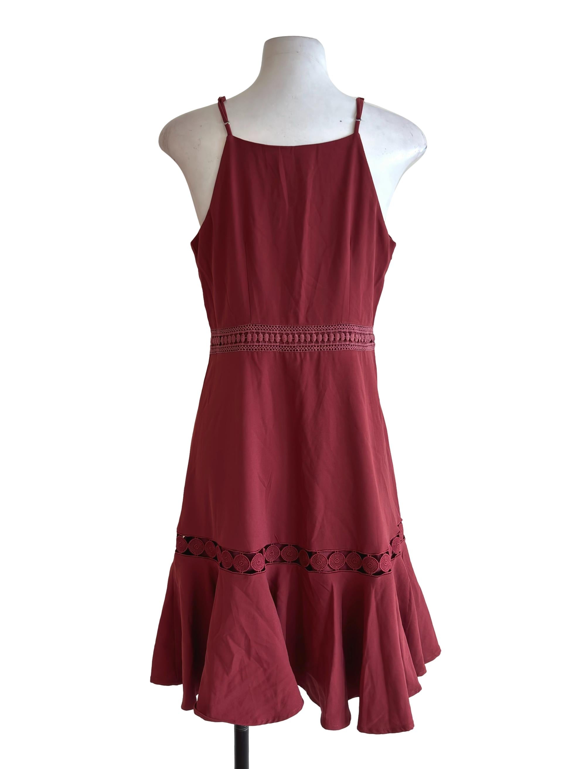 Burgundy Red Embroidery Detail Dress