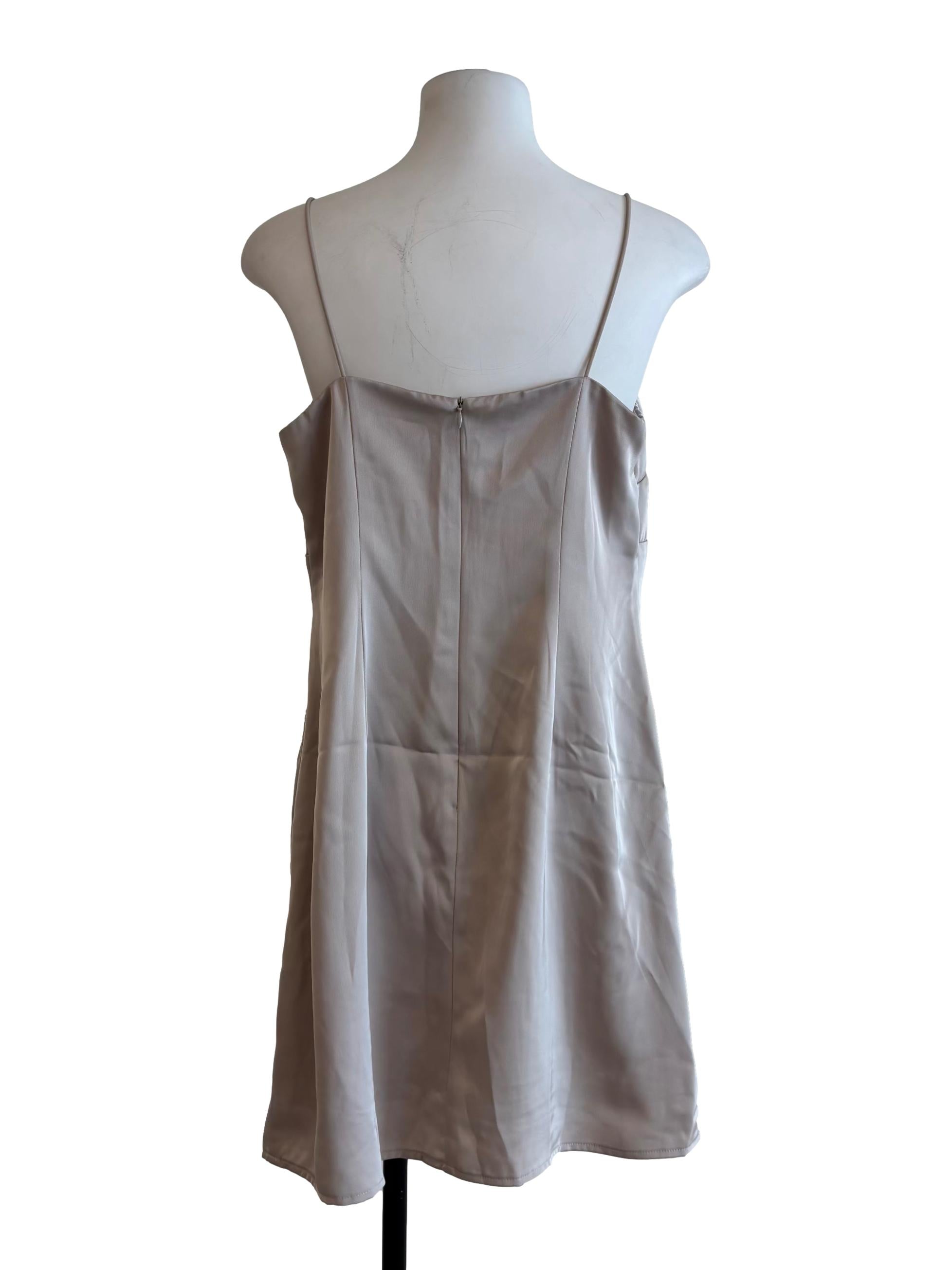 Bone Grey Satin Slip Dress