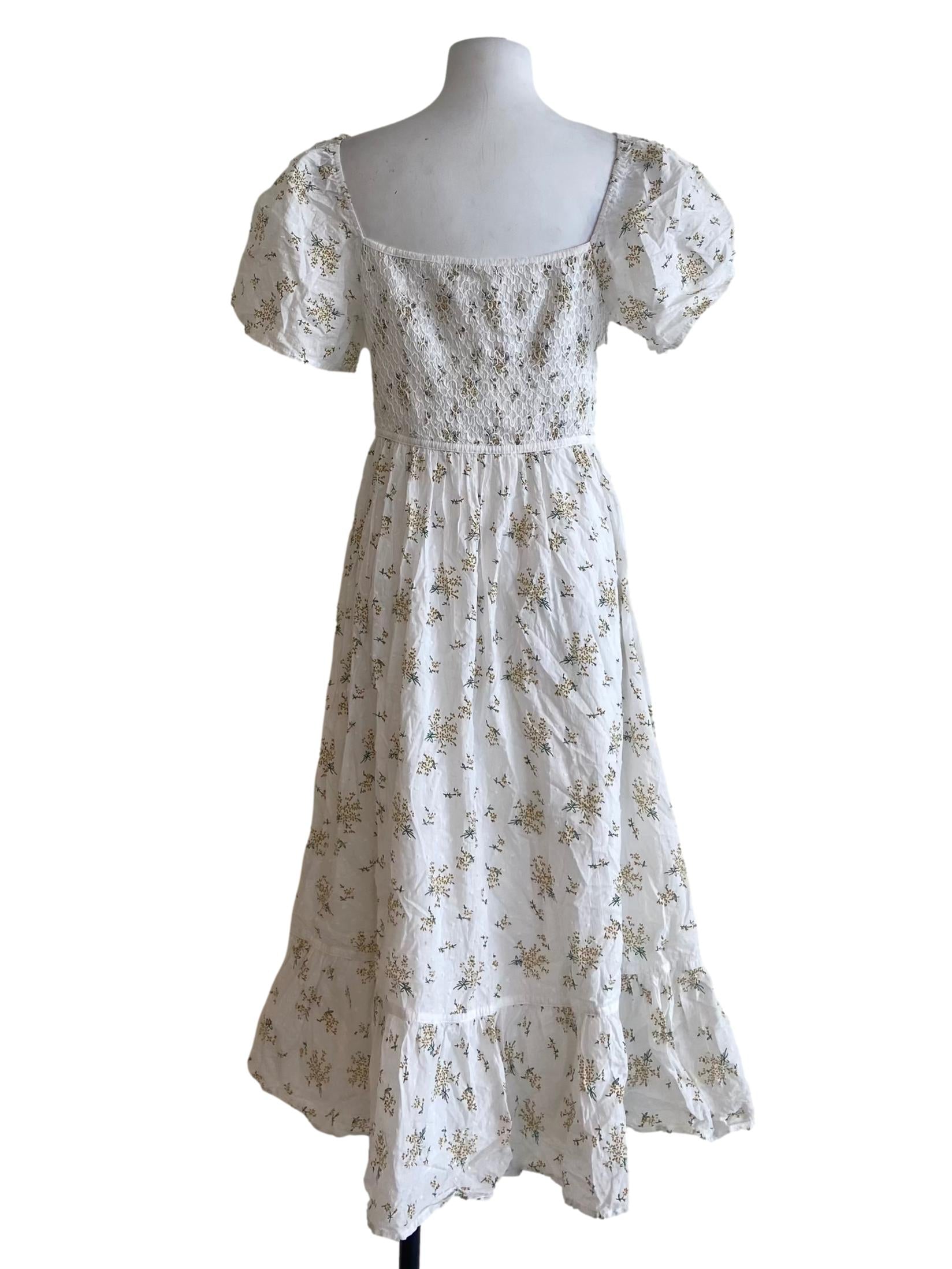 White And Yellow Floral Square Neck Empire Dress