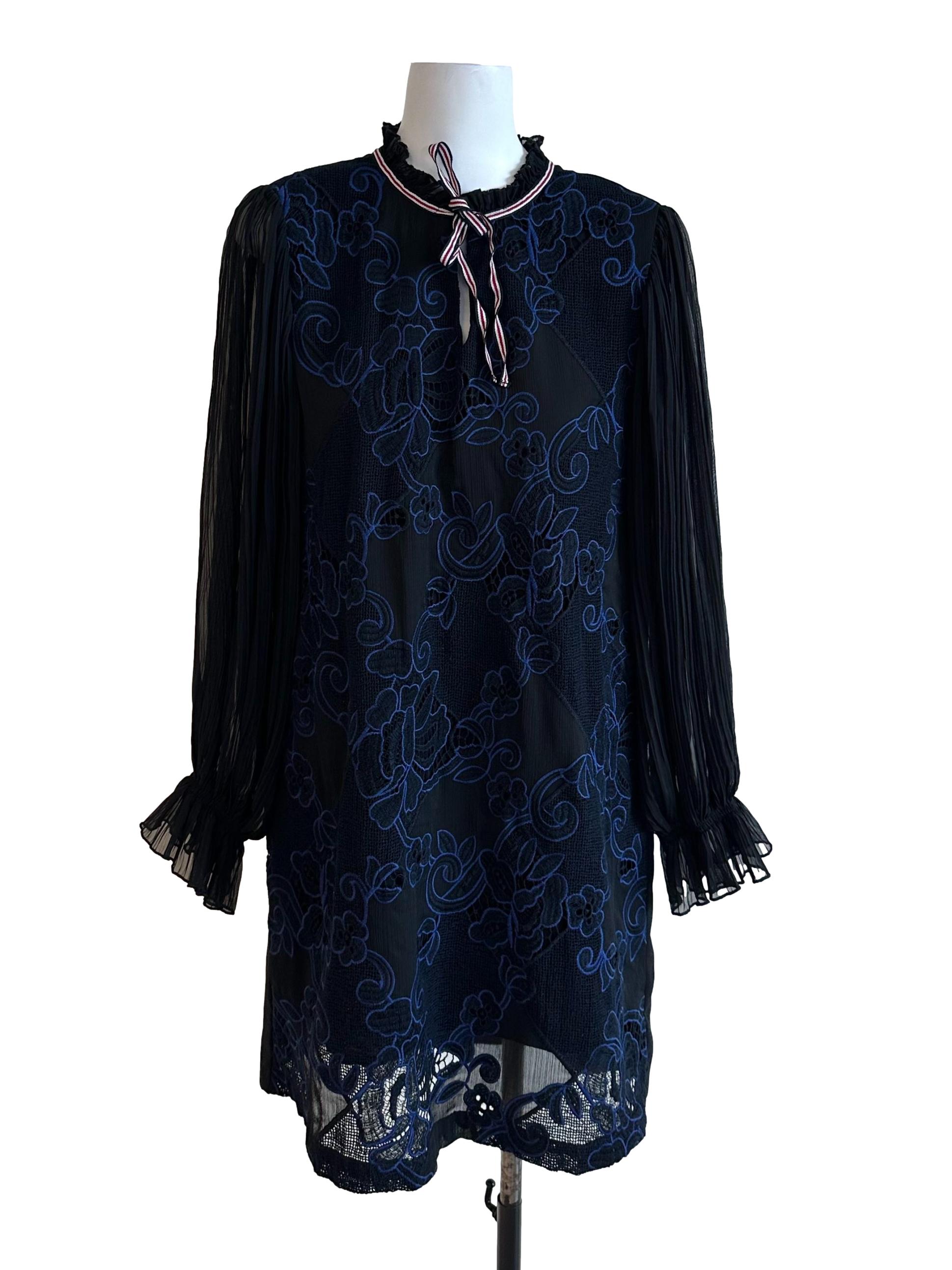 Navy Blue Lace Textured Dress