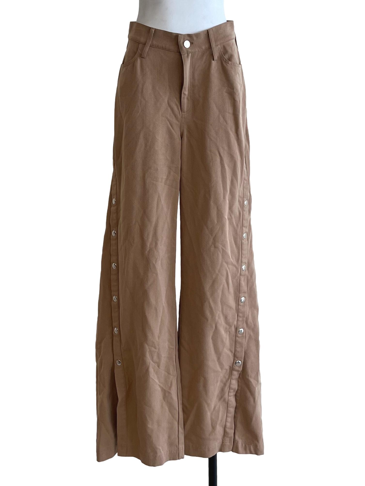 Peanut Brown Side-Button Wide-Leg Pants