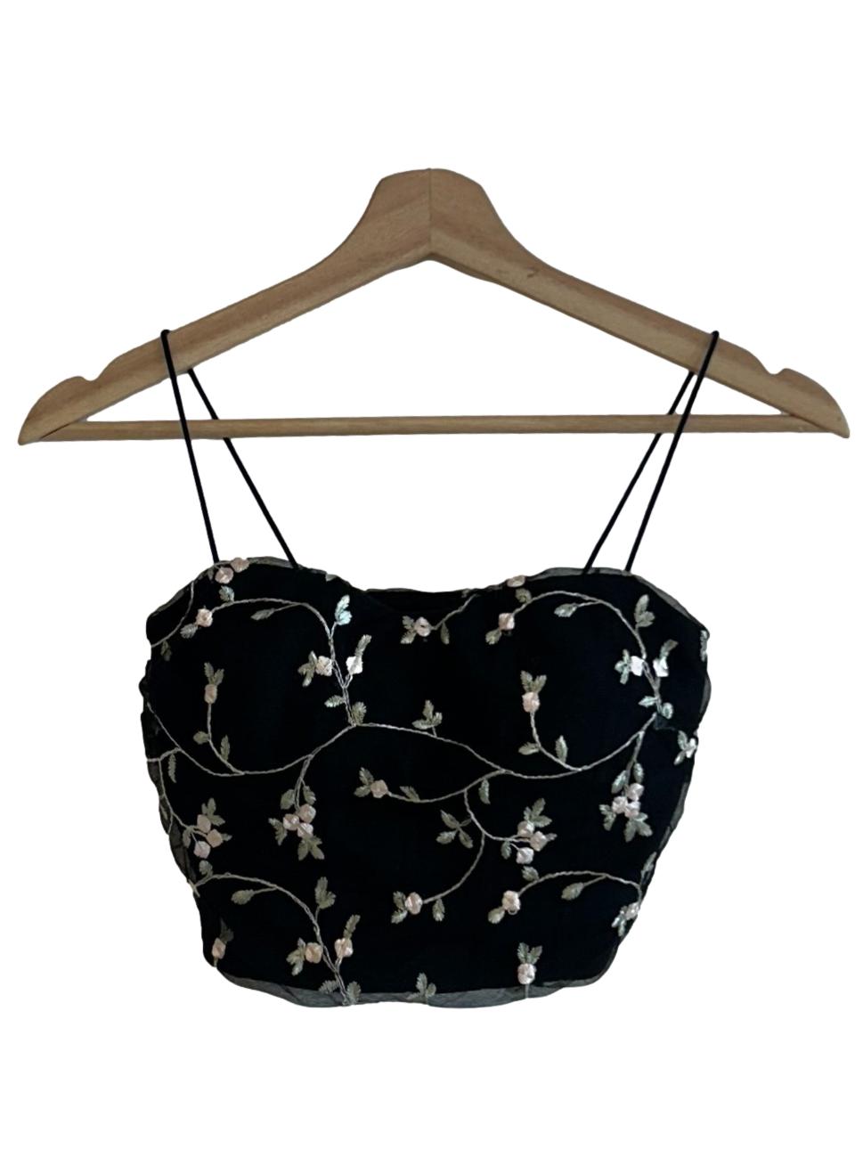Jade Black Lace Floral Corset Top