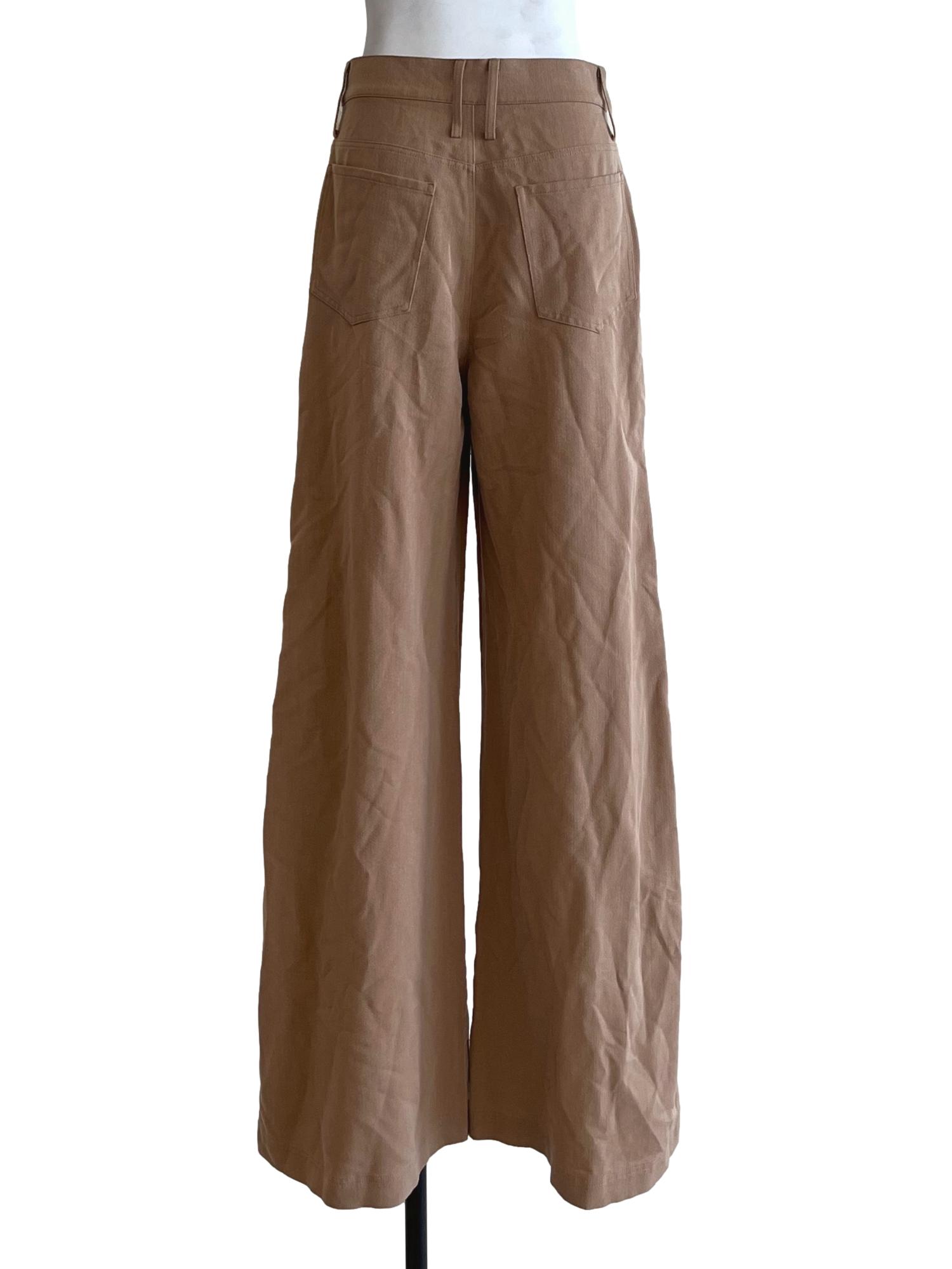 Peanut Brown Side-Button Wide-Leg Pants