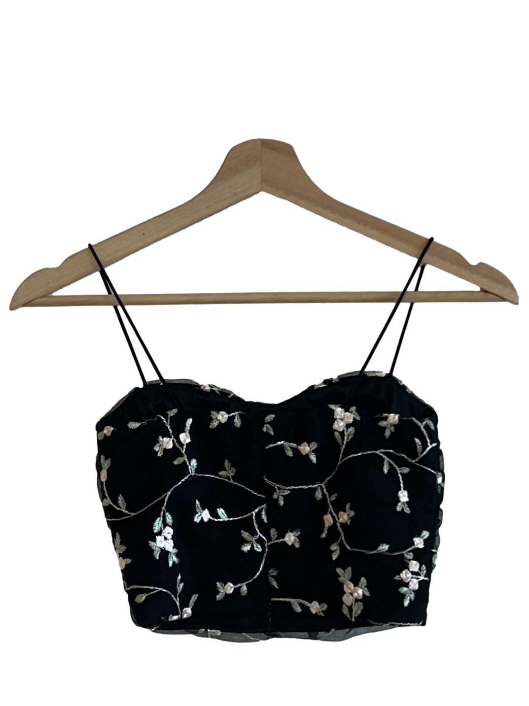 Jade Black Lace Floral Corset Top