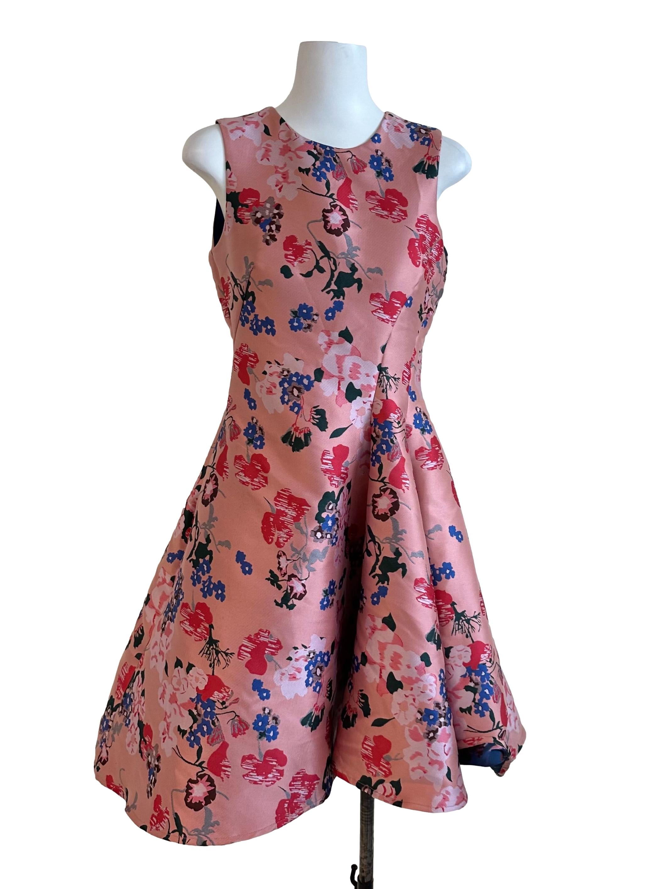 Peach Pink Floral Jacquard  A Line Dress