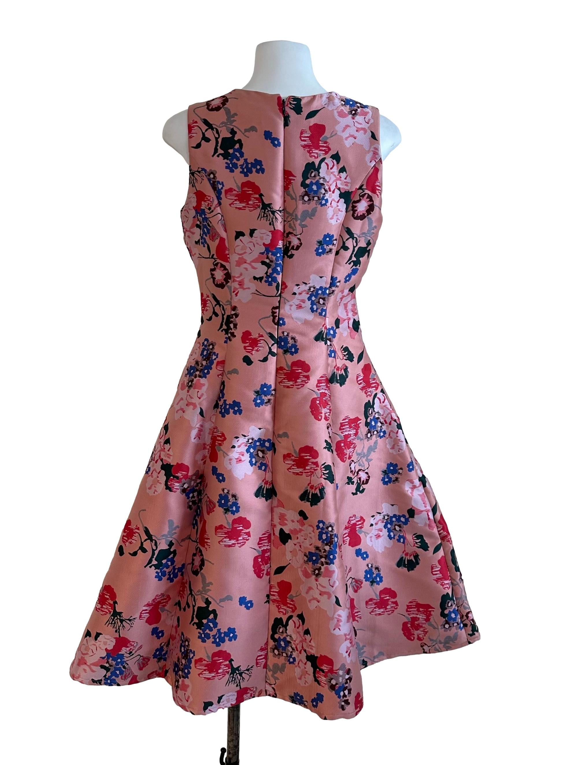 Peach Pink Floral Jacquard  A Line Dress