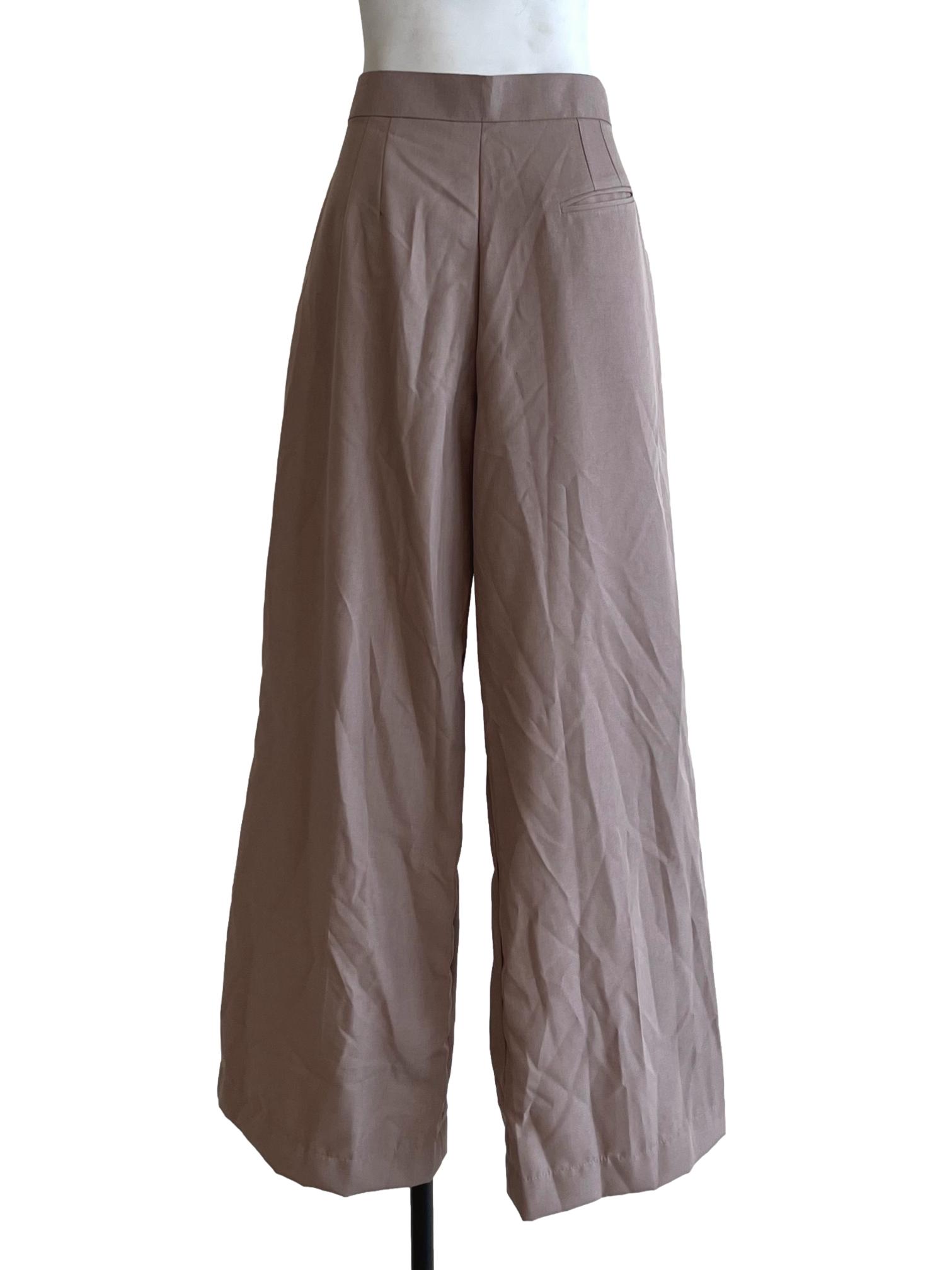 Taupe Brown Wide-Leg Slit Pants