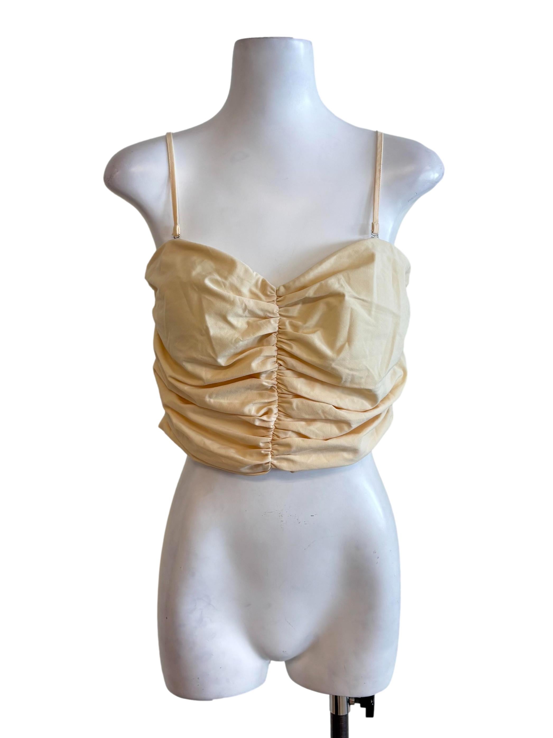 Butter Yellow Scrunched Padded Crop Tank