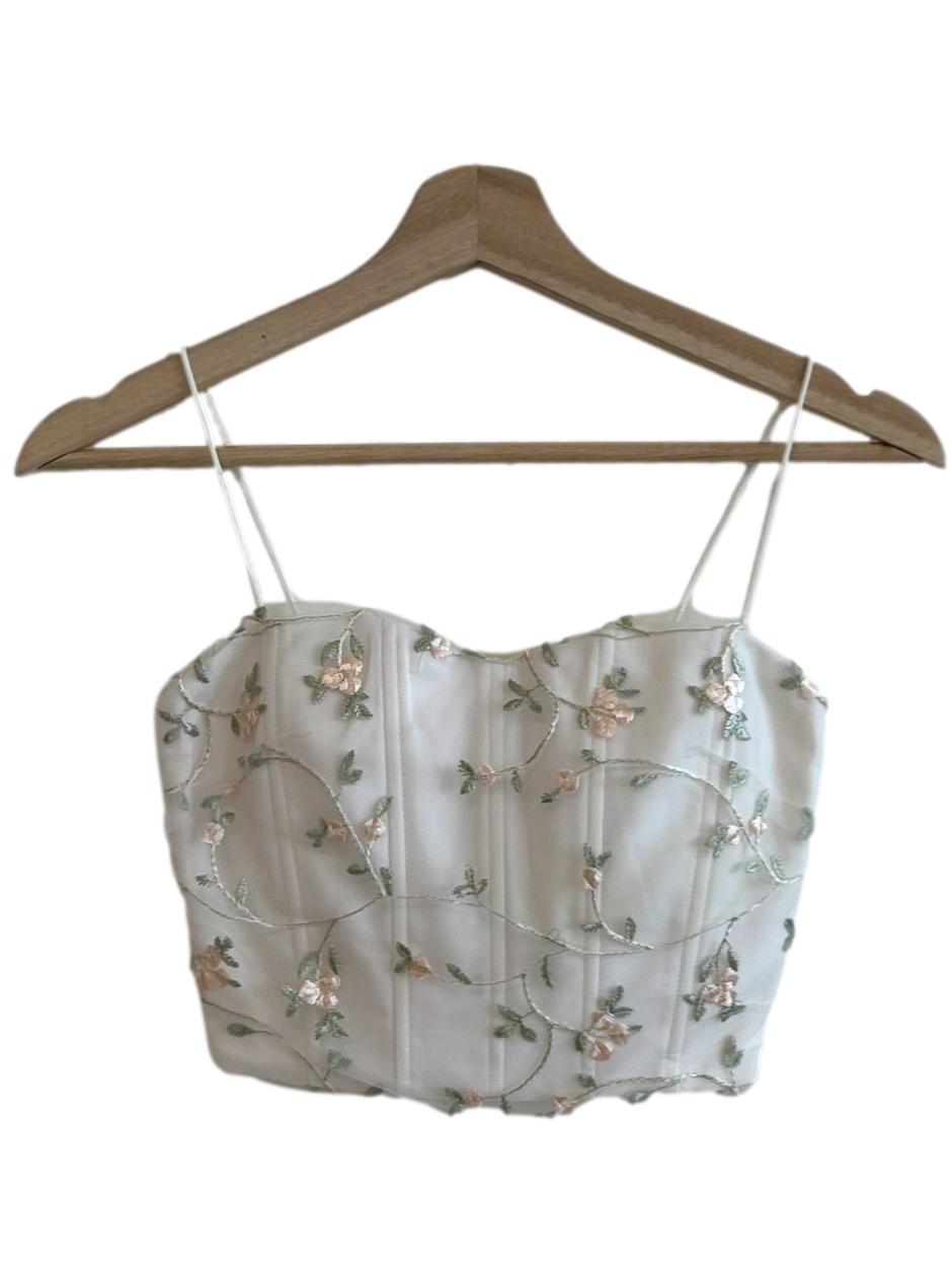 Ivory White Lace Floral Corset Top