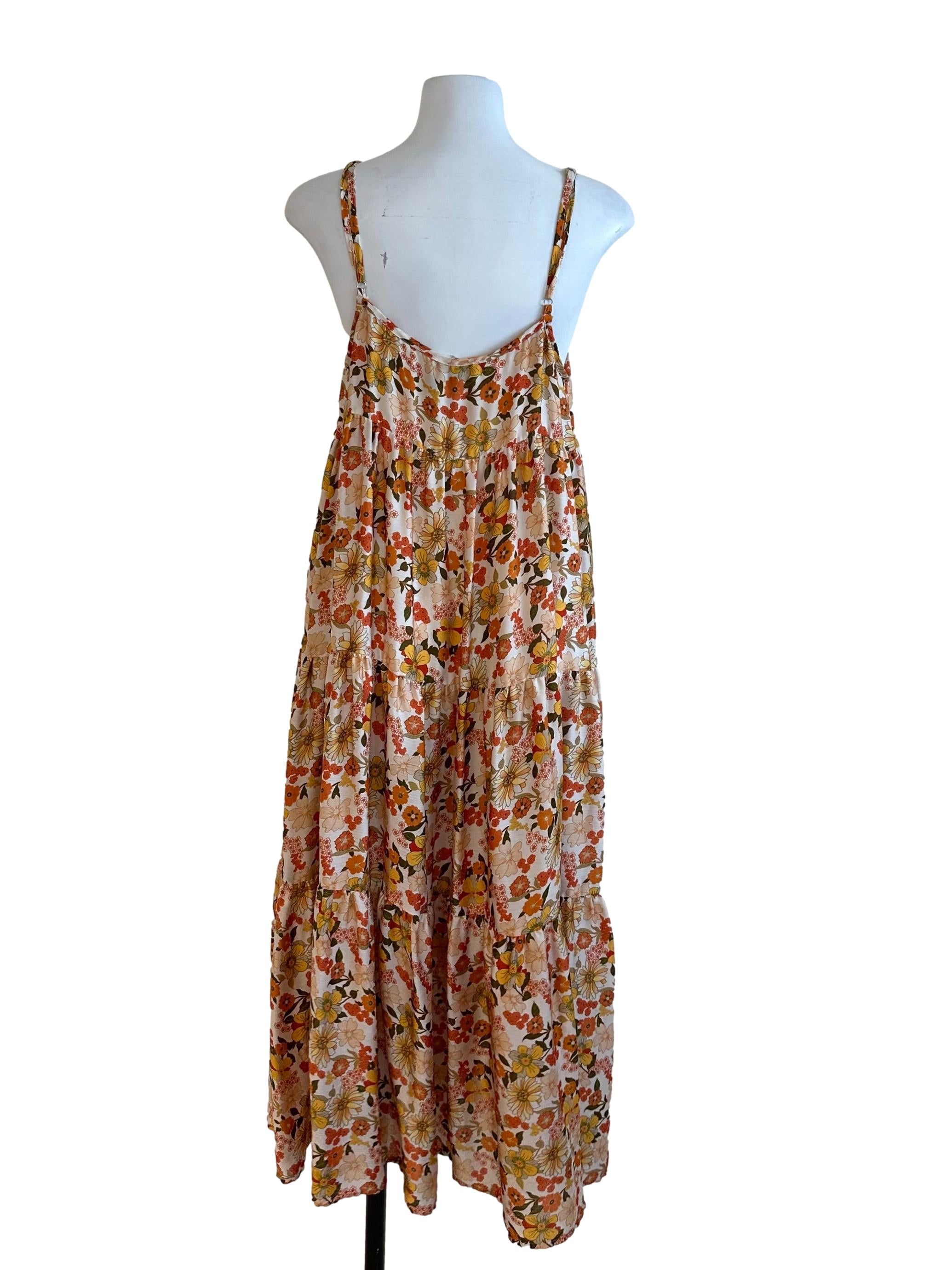 Mustard Yellow Scoop Floral Tiered Dress