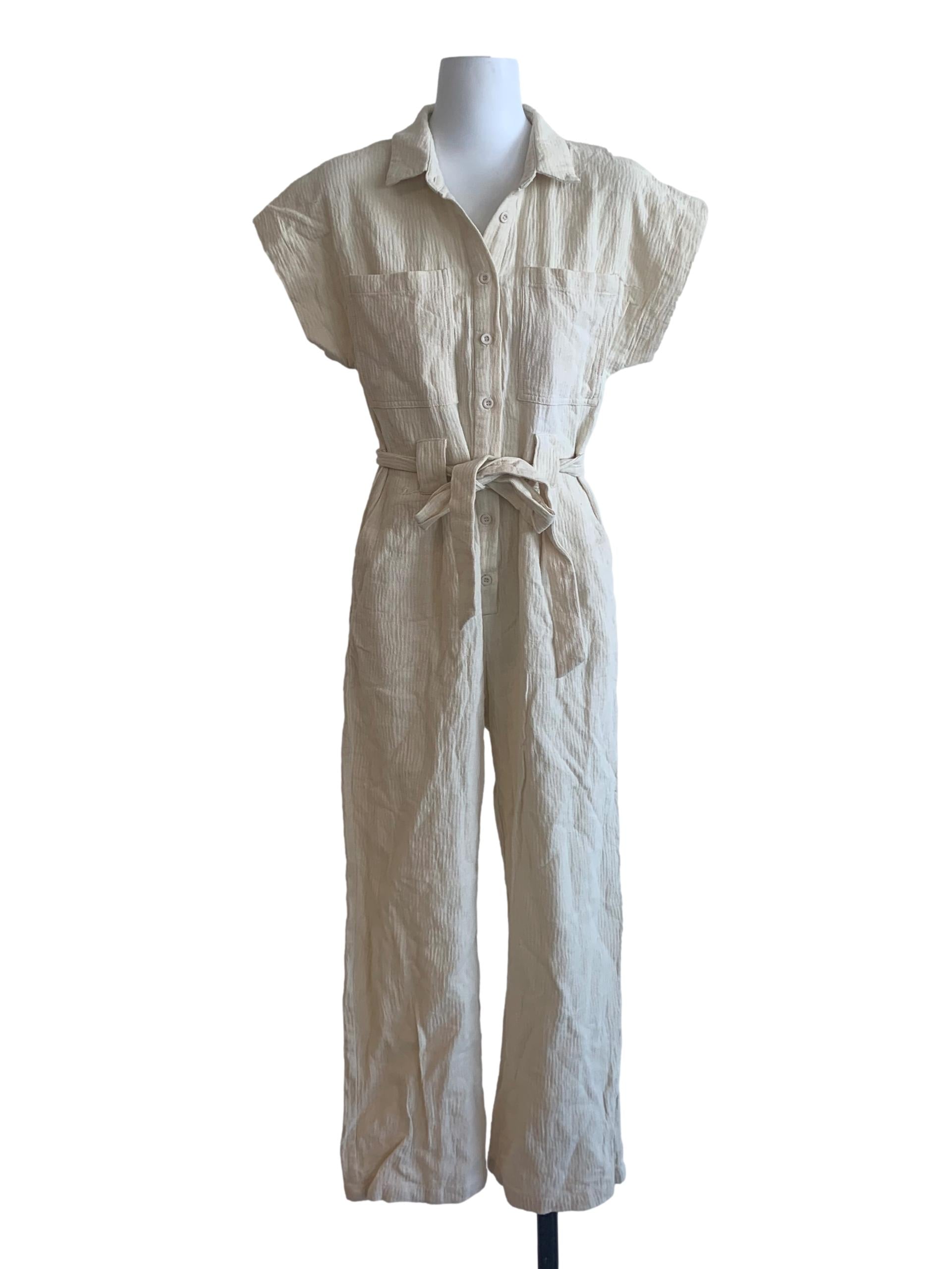 Parchment White Collared Jumpsuit