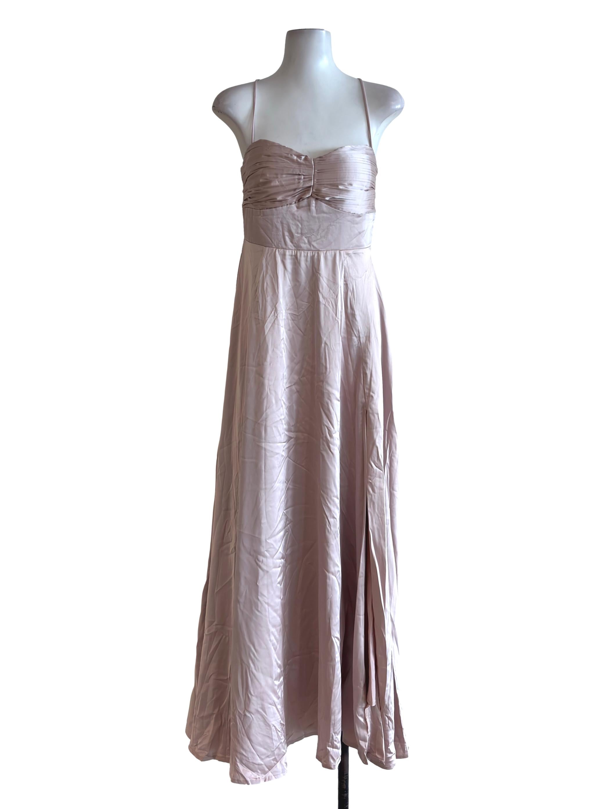 Pale Pink Satin Strappy Maxi Dress