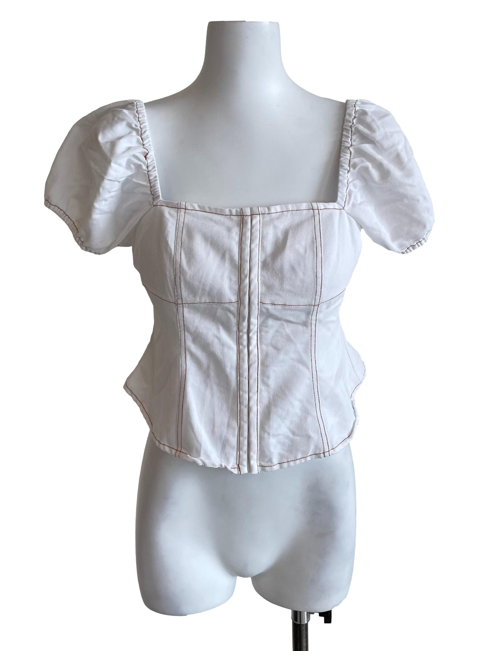 Daisy Contrast Stitch Square Neck Fit Top