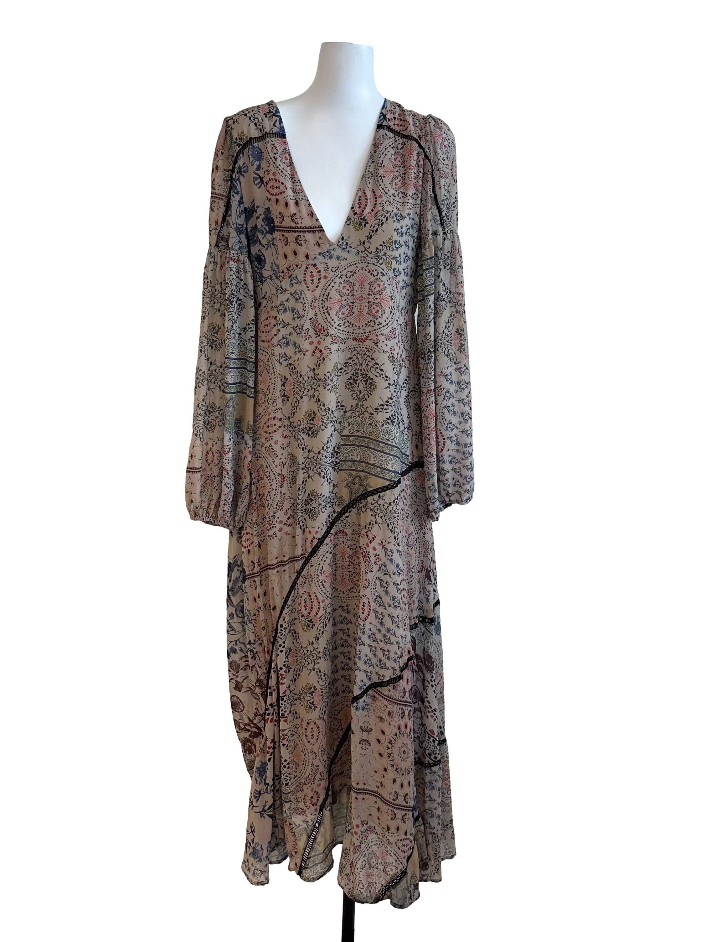Hazel Beige Pattern V Neck Dress
