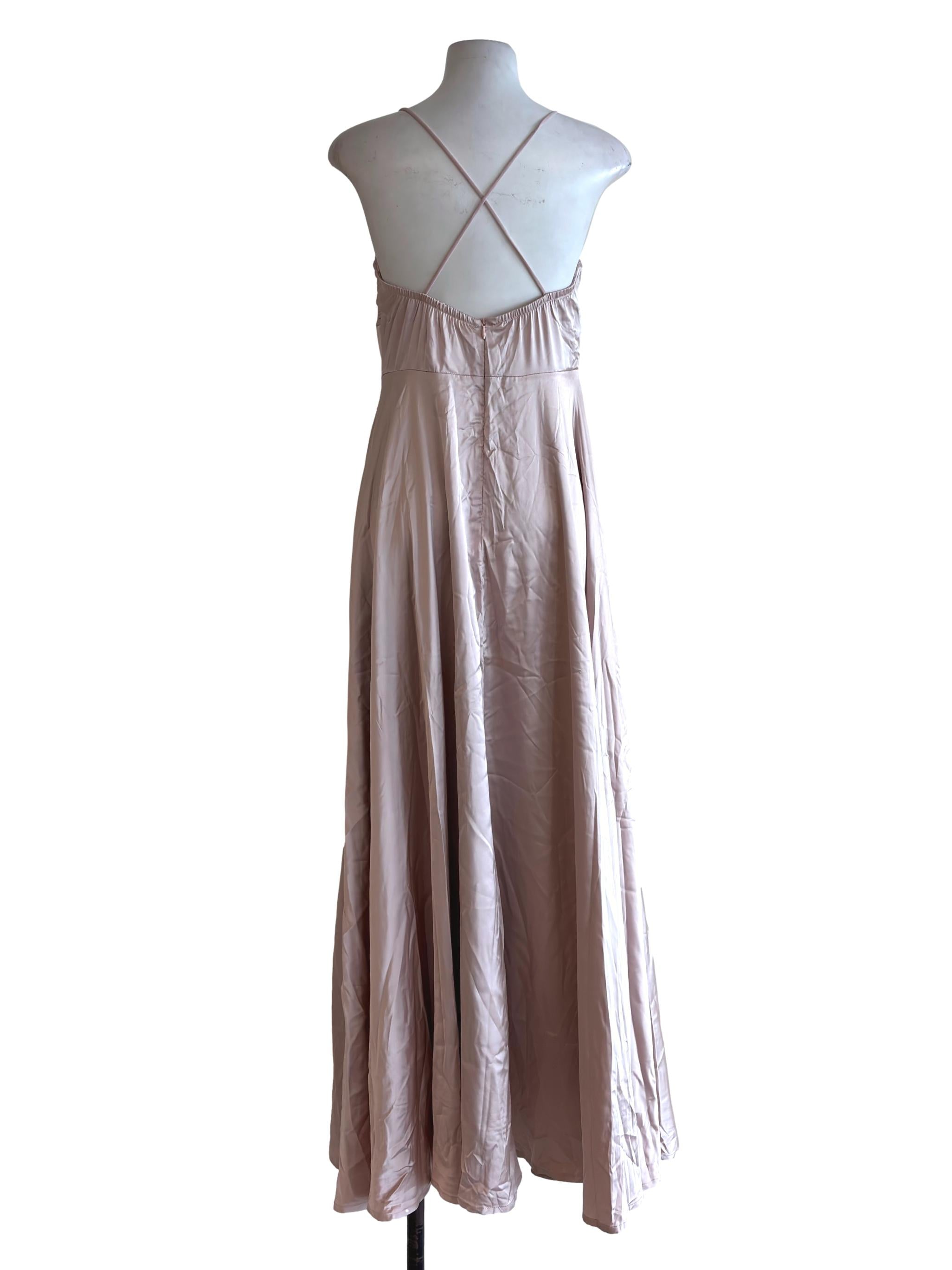 Pale Pink Satin Strappy Maxi Dress