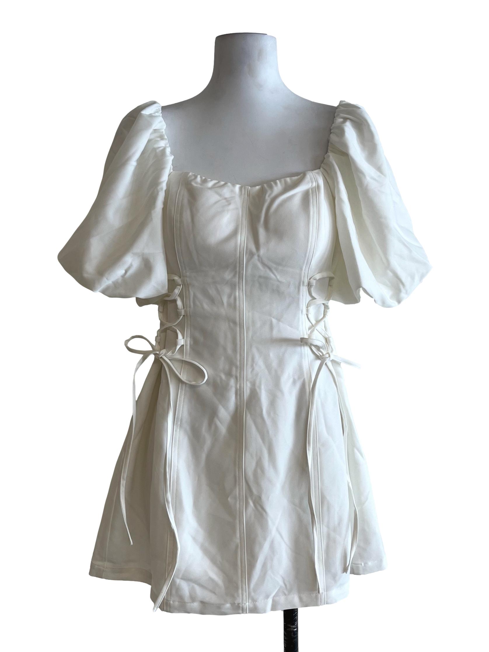 Ivory White Square-Neck Puff-Sleeve Dress