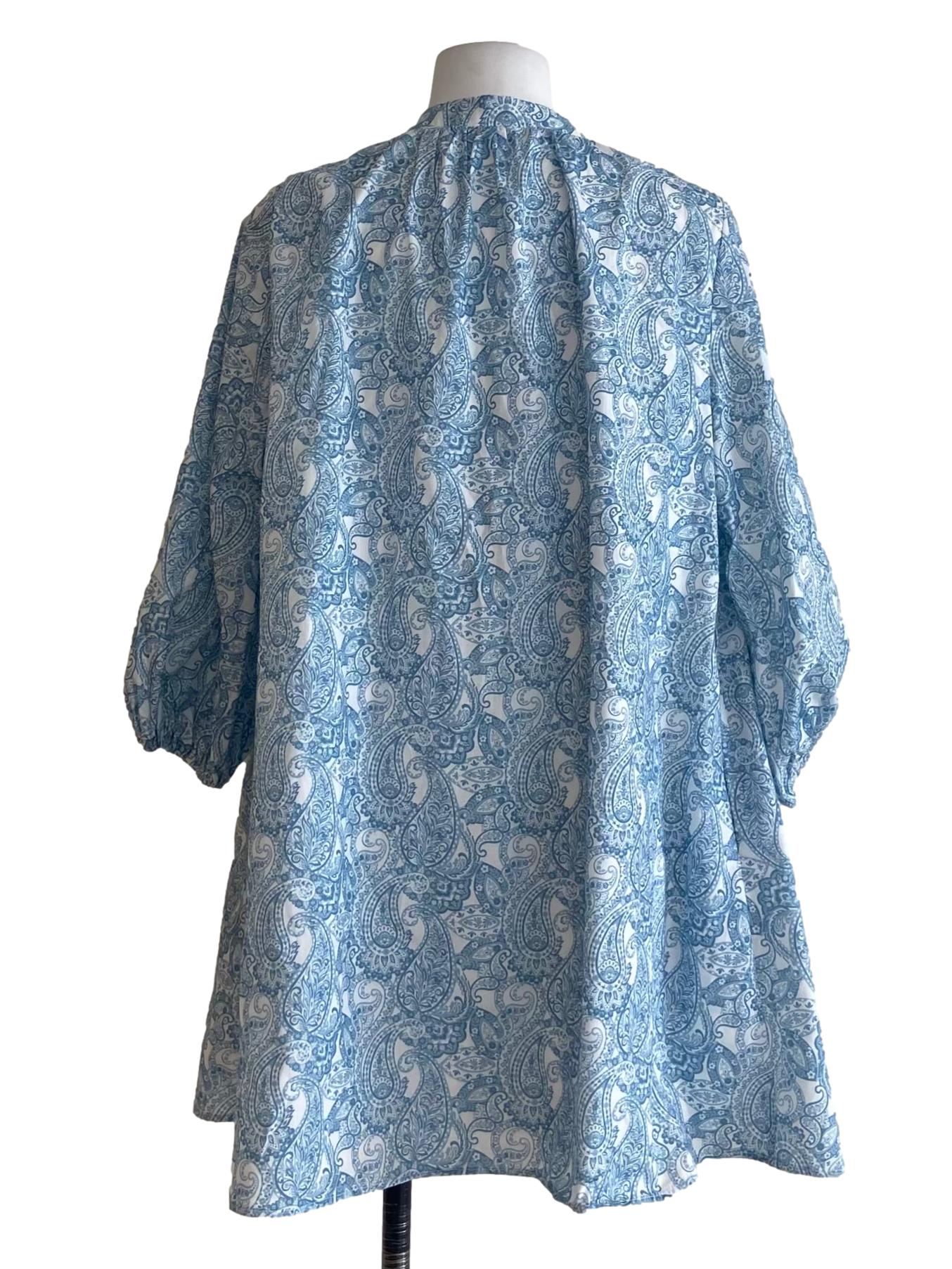 Blue And White Floral Half Button Shift Dress
