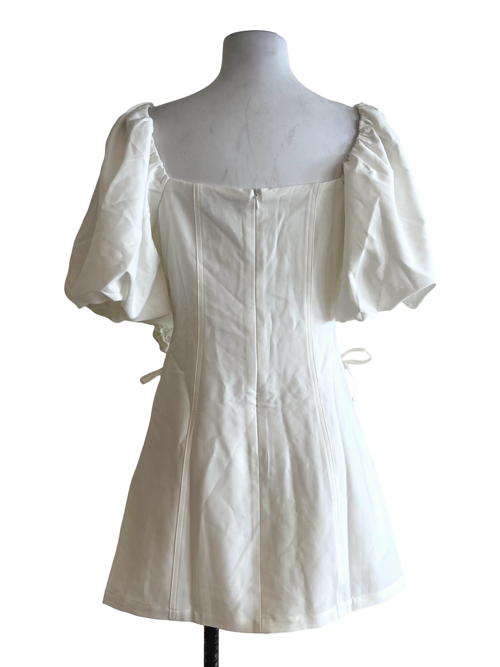 Ivory White Square-Neck Puff-Sleeve Dress