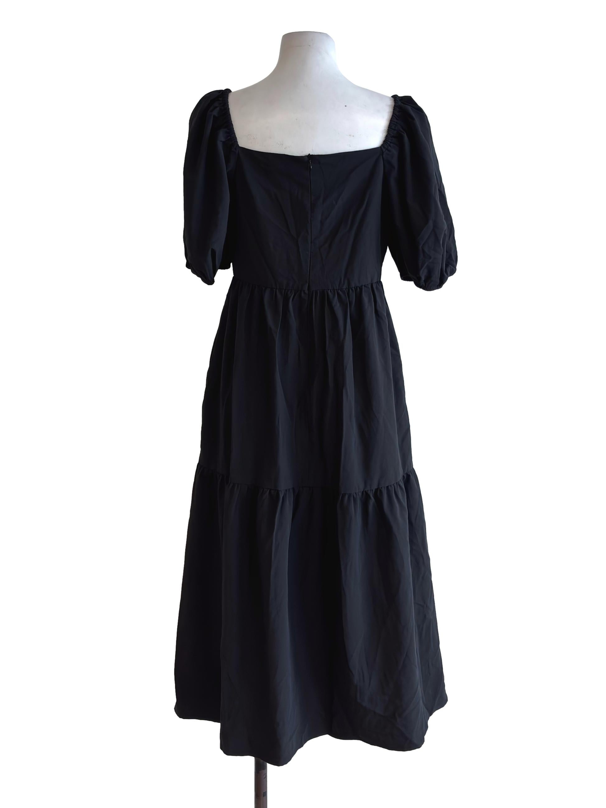 Jet Black Puff Sleeve Tiered Dress