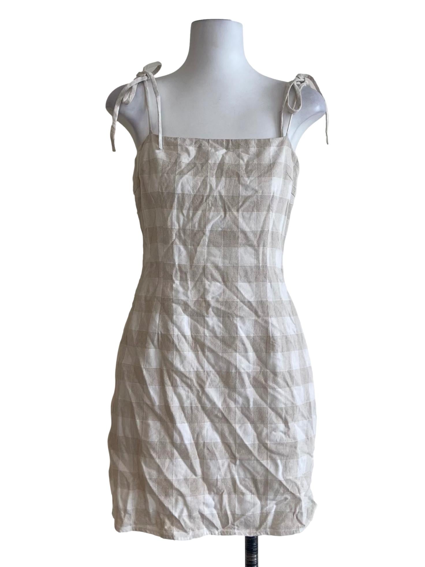 Chiffon Beige Bodycon Sleeveless Plaid Dress