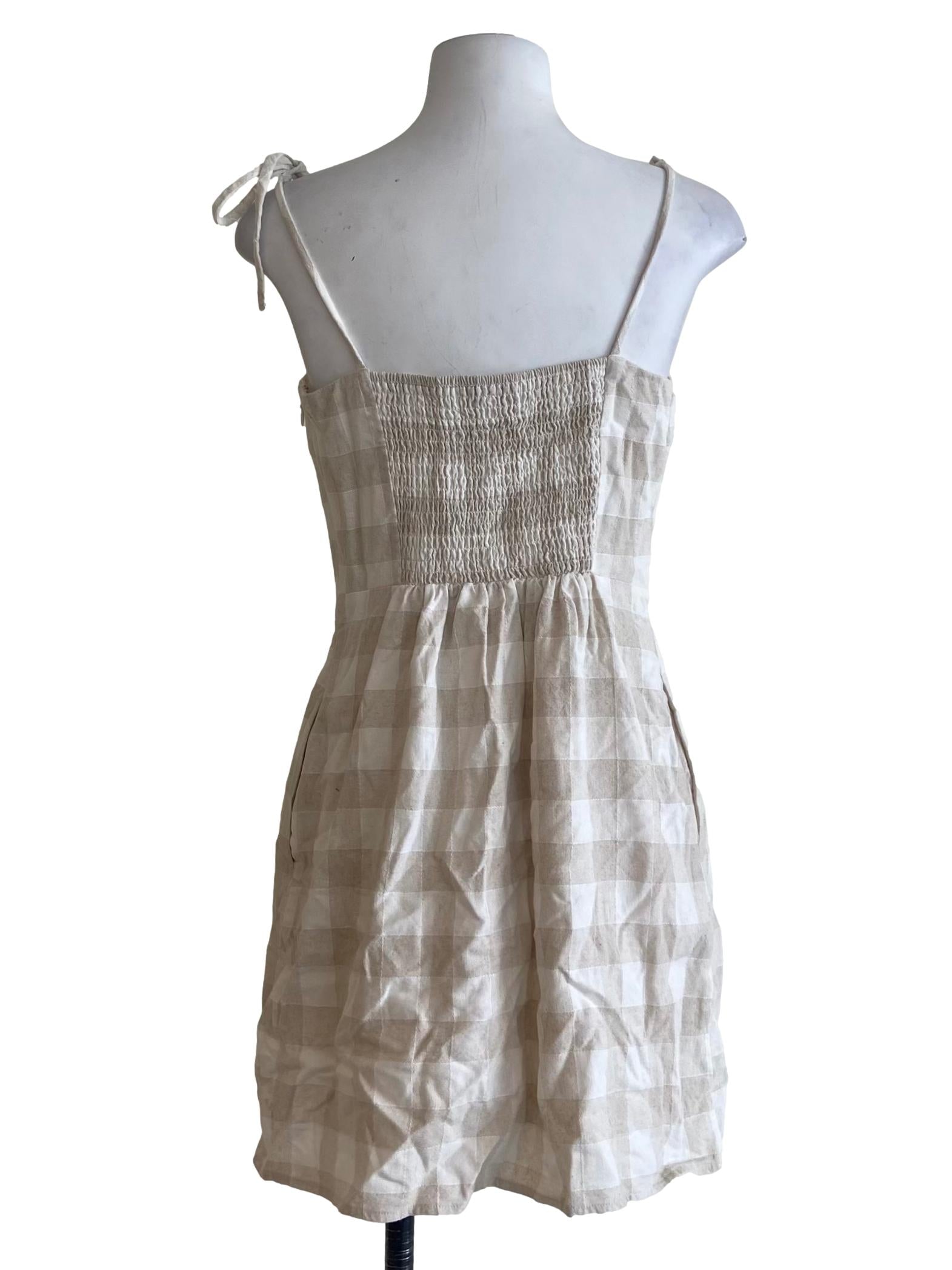 Chiffon Beige Bodycon Sleeveless Plaid Dress