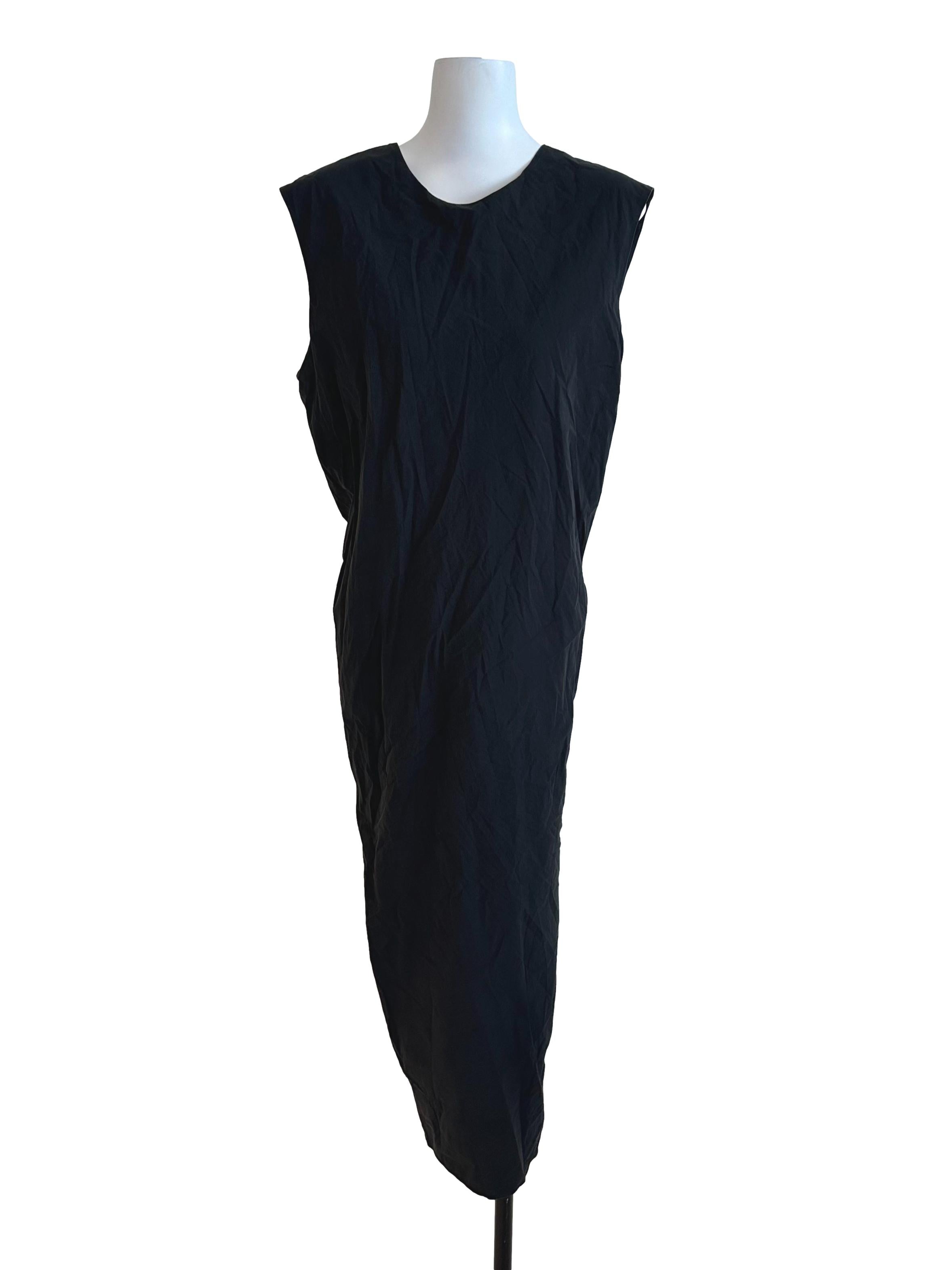 Charcoal Black Round Neck Back Ruched Dress