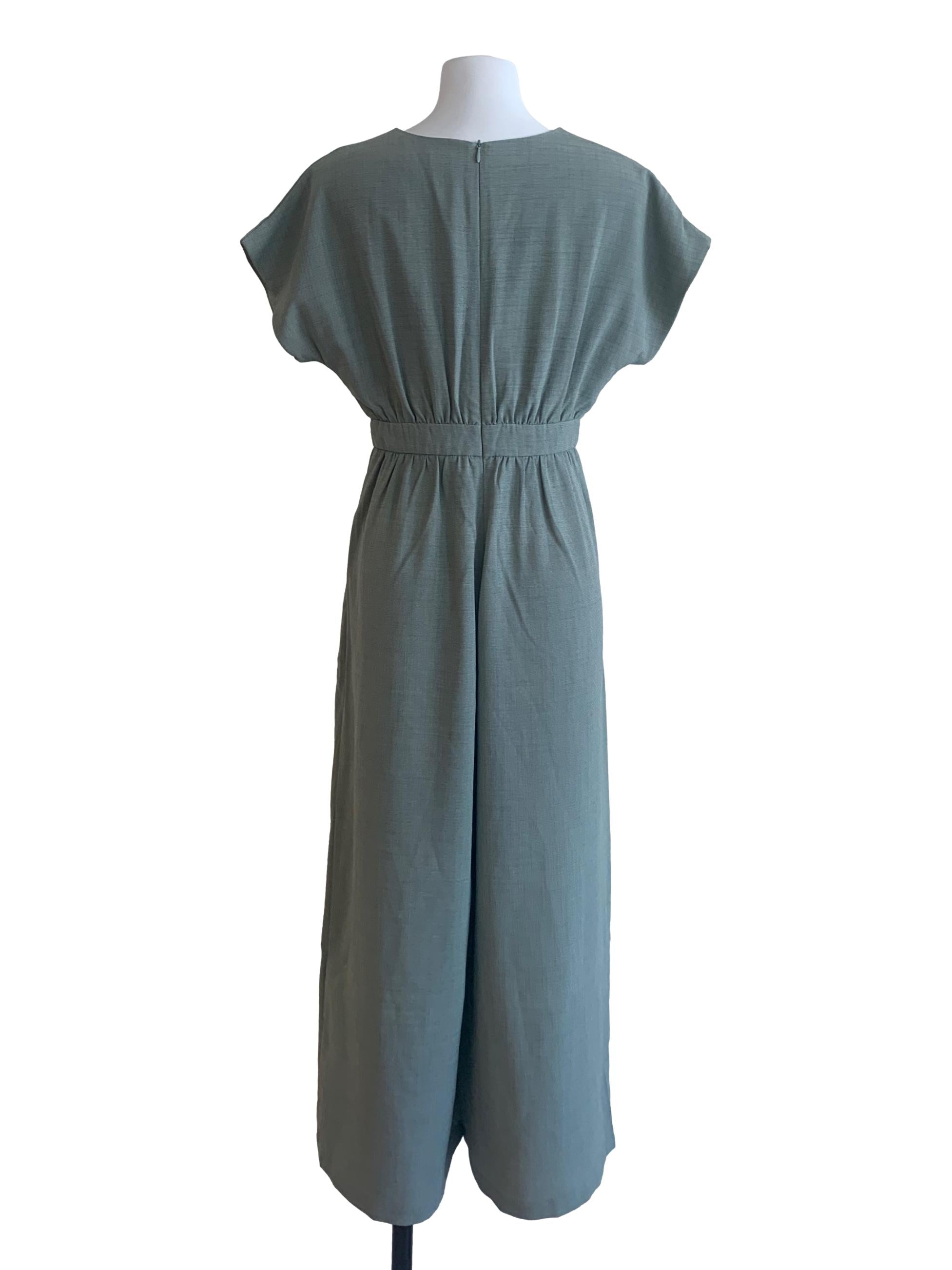 Sage Green V Neck Wide Leg Jumpsuit
