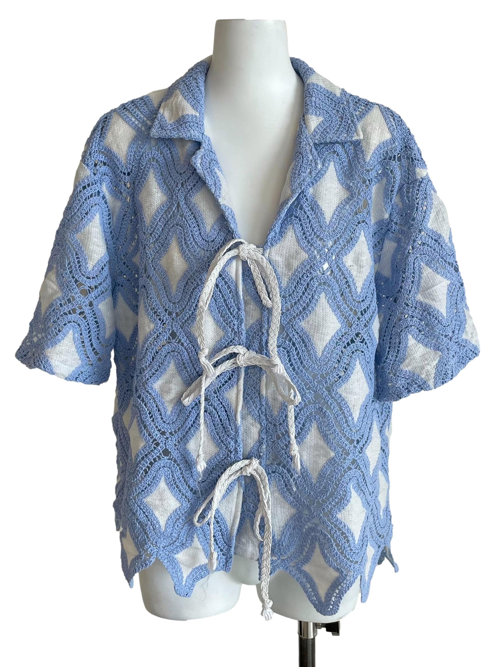 Iris Blue Knit Tie Knot Shirt