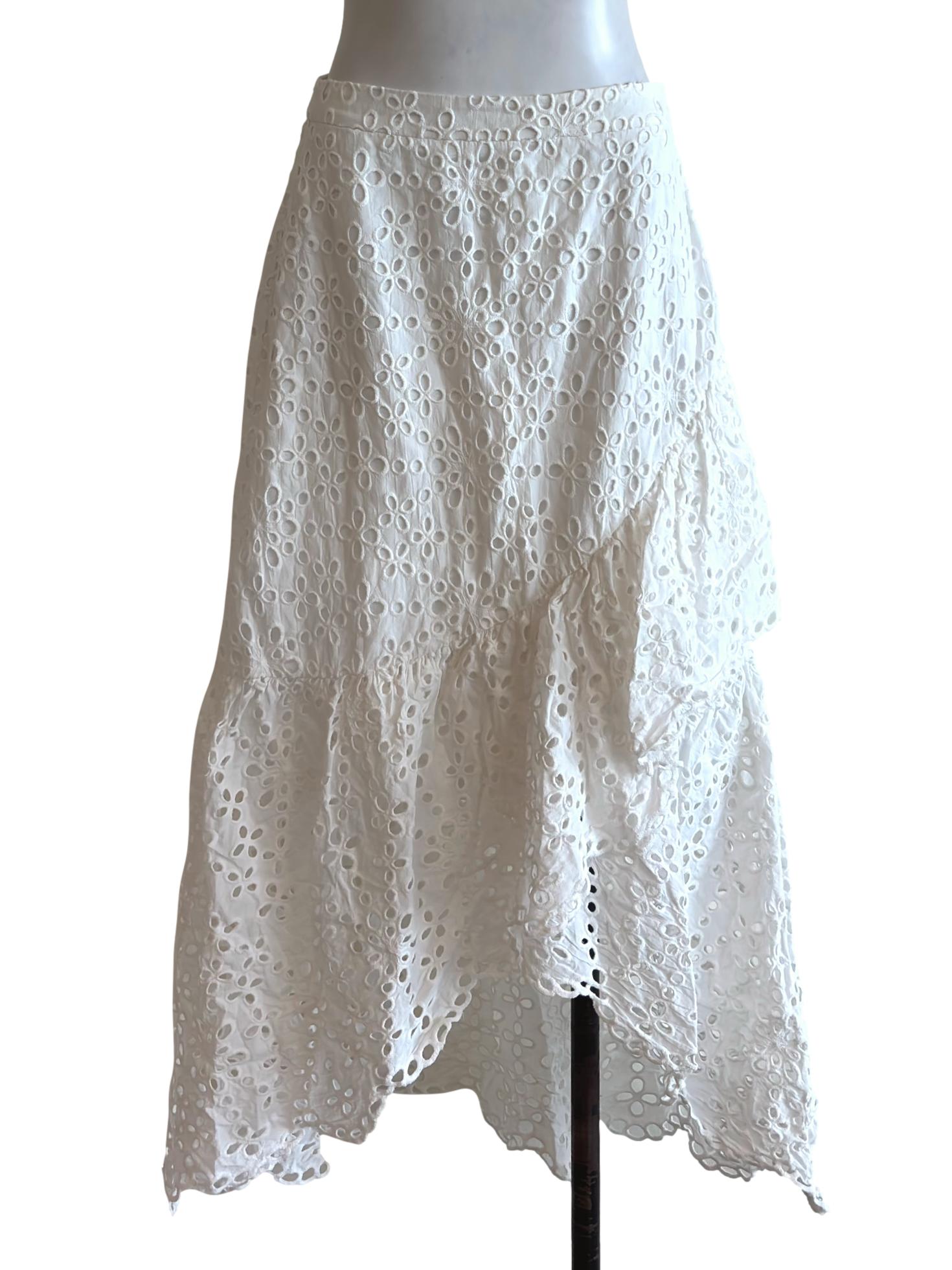 Daisy White Eyelet Embroidered Layered Skirt TCL