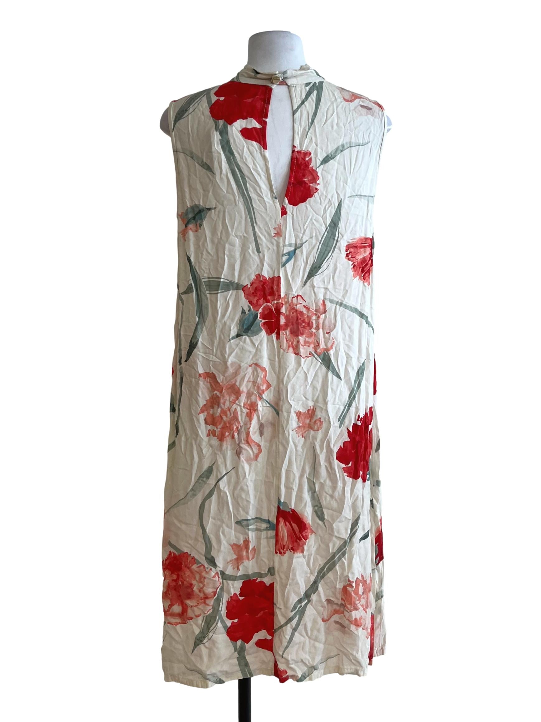 Ivory Cream Floral High-Neck Sleeveless Dress