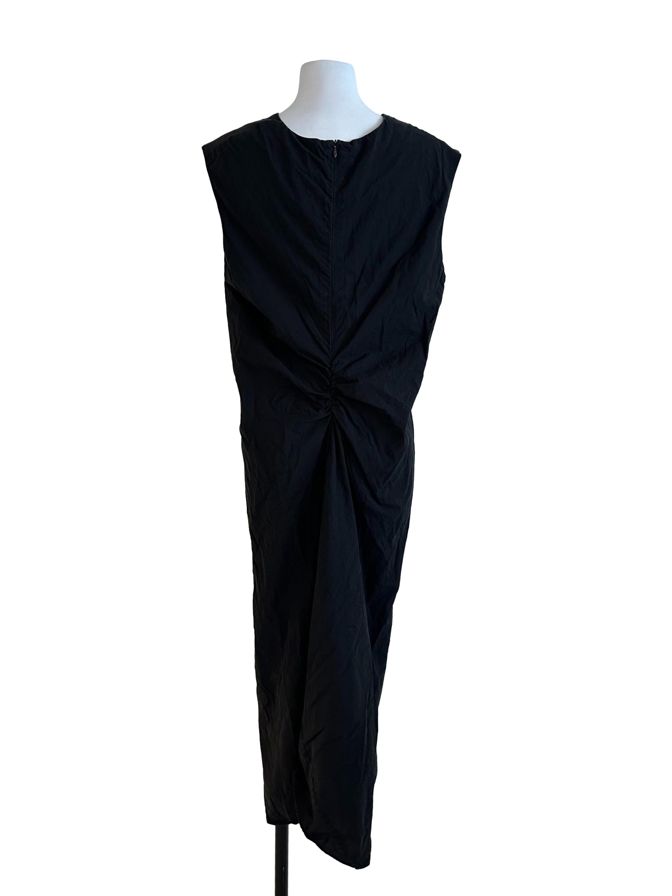 Charcoal Black Round Neck Back Ruched Dress