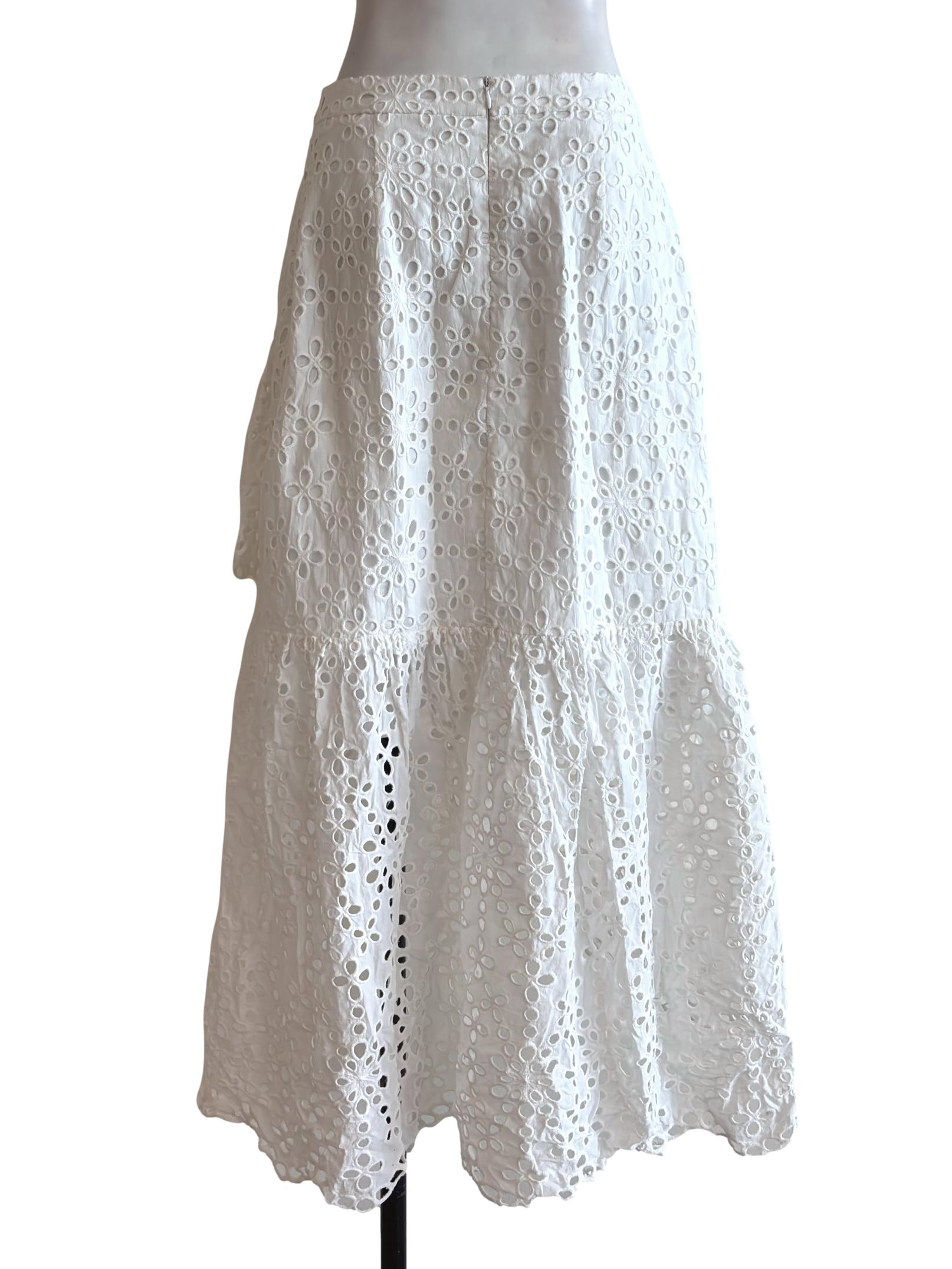 Daisy White Eyelet Embroidered Layered Skirt TCL