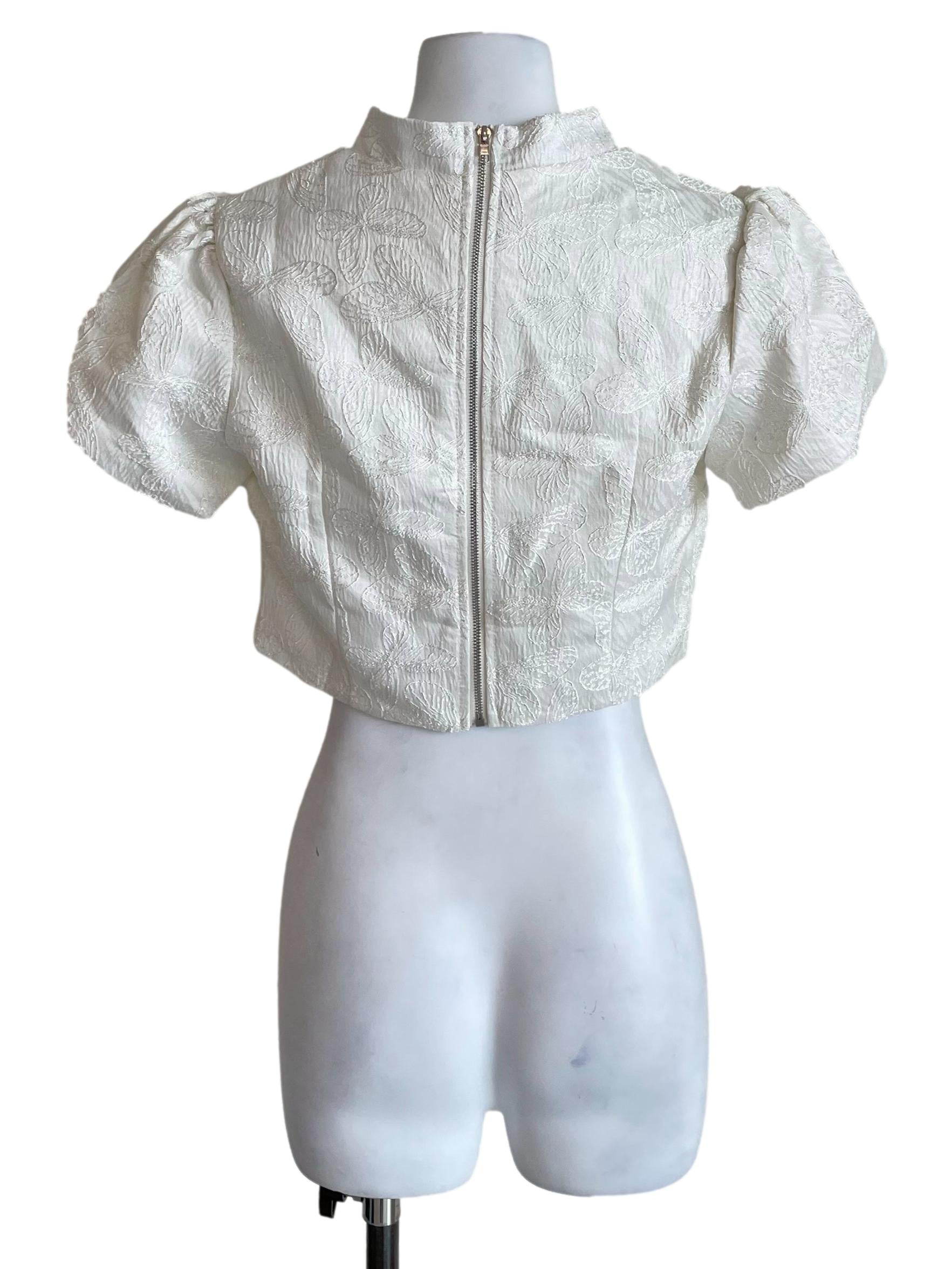 Off White Butterfly Cheongsam Crop Top