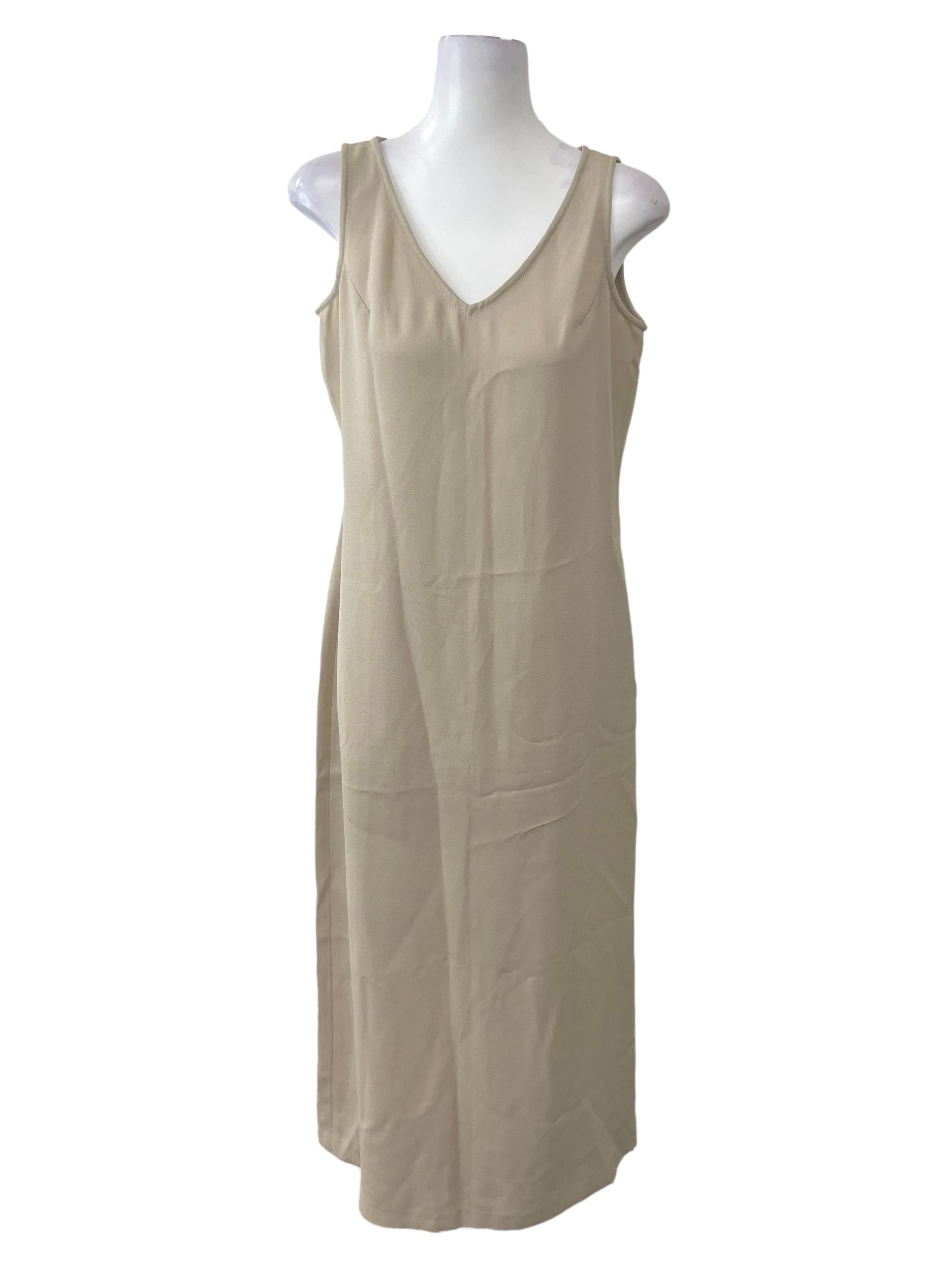 Cream V-neck Long Dress