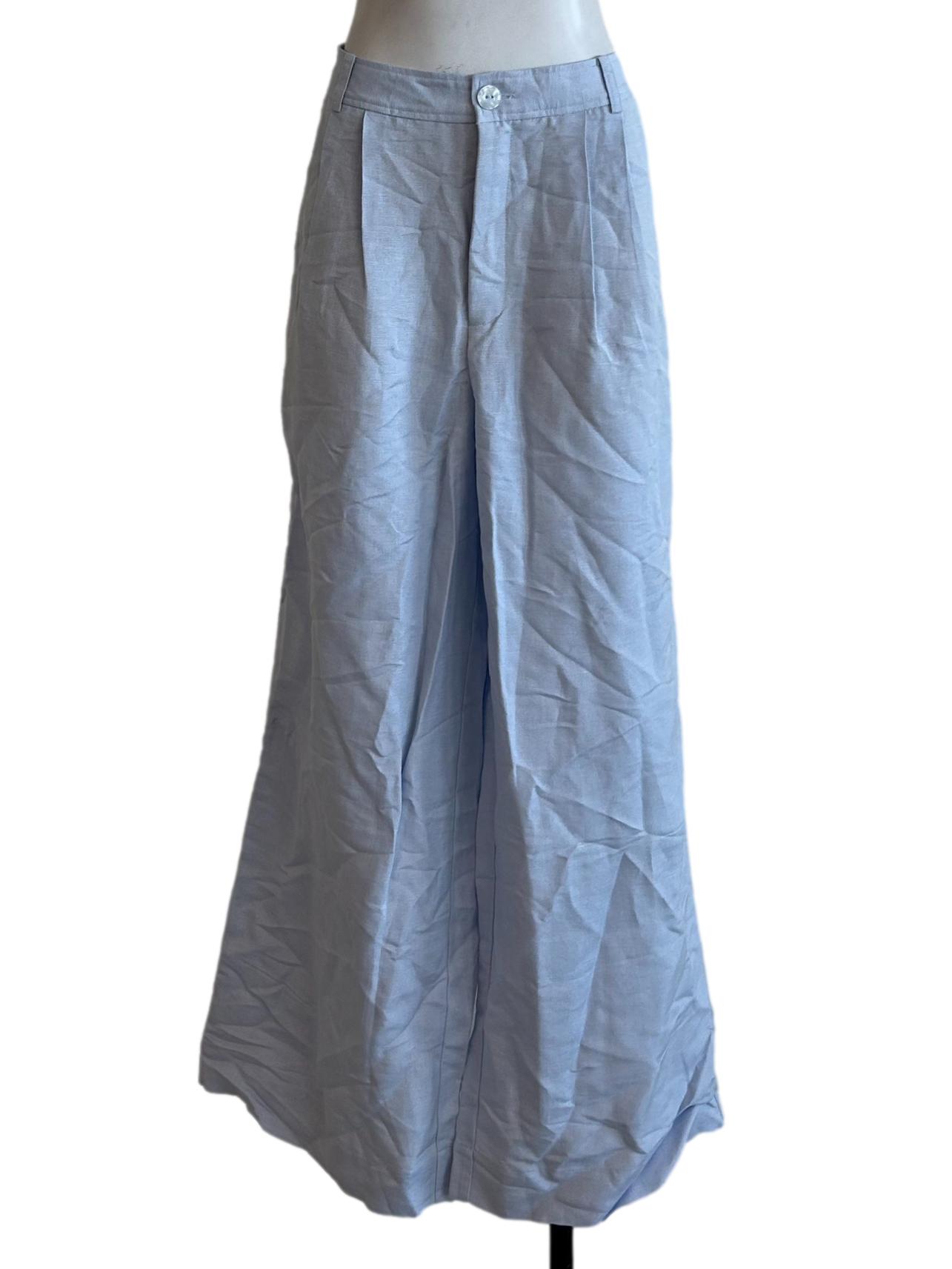 Light Blue Tailored Linen Pants