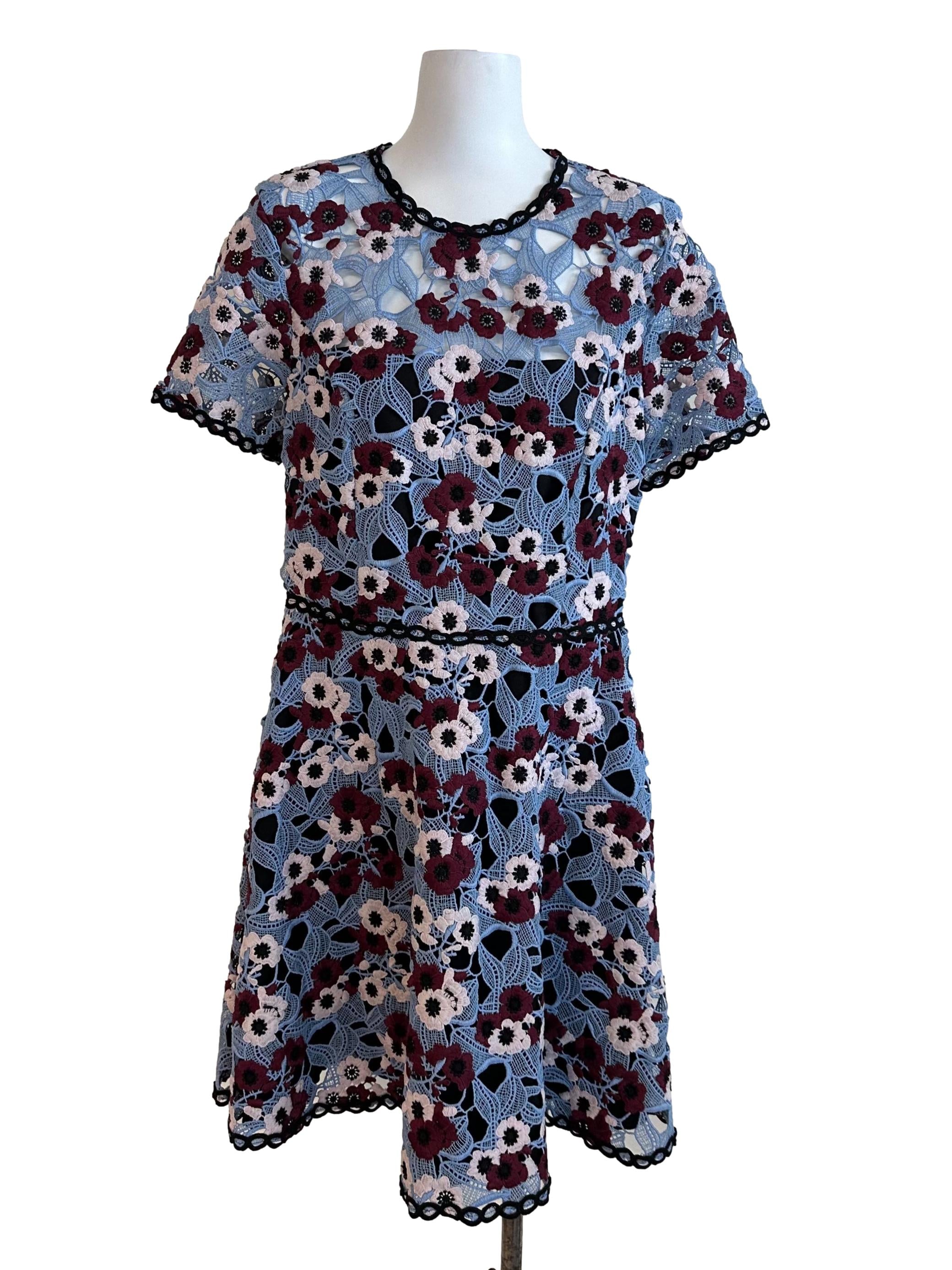 Dusty Blue Lace Floral Textured Dress