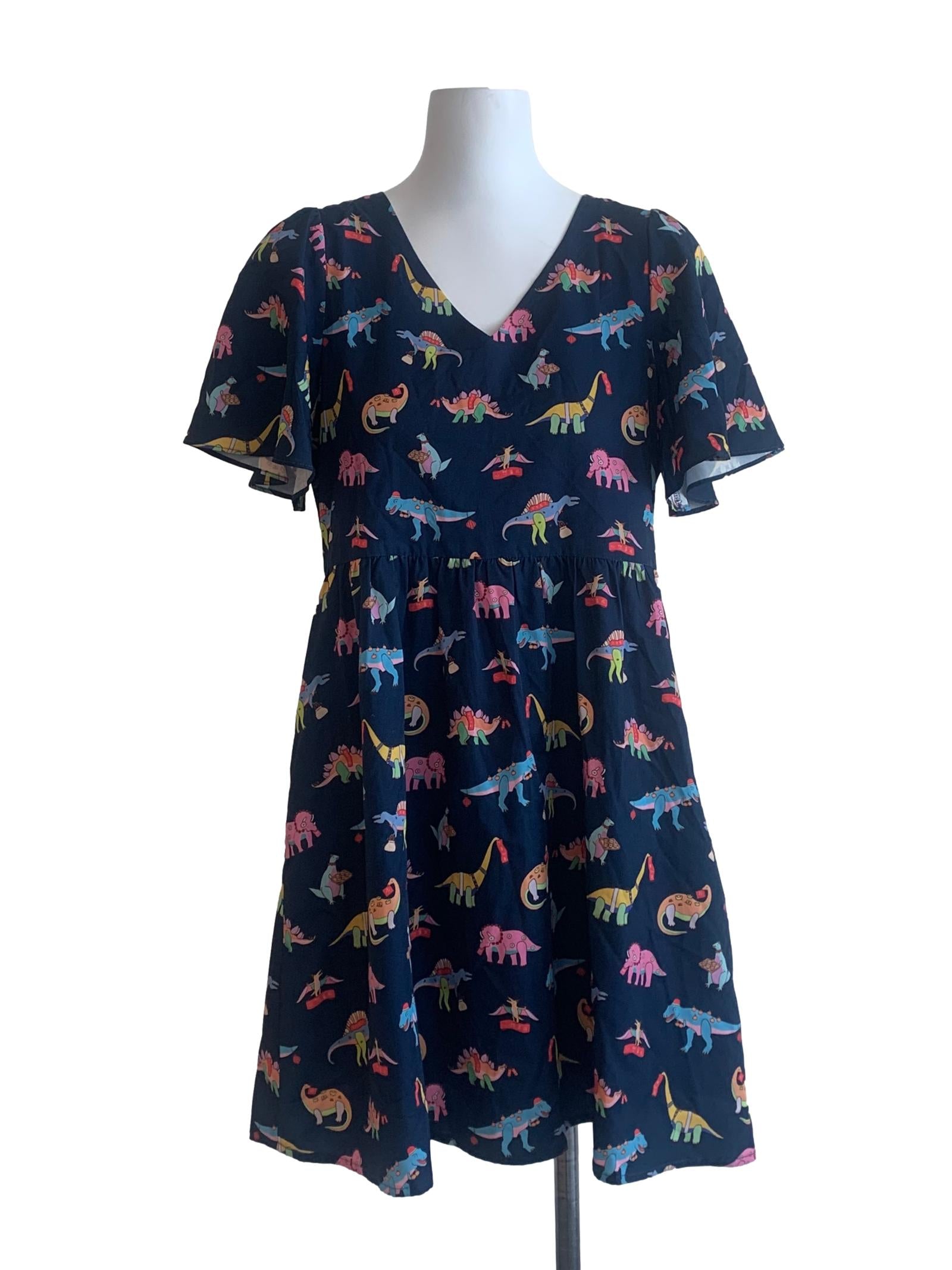 Dark Blue Multi Colour Dinosaur Print Dress