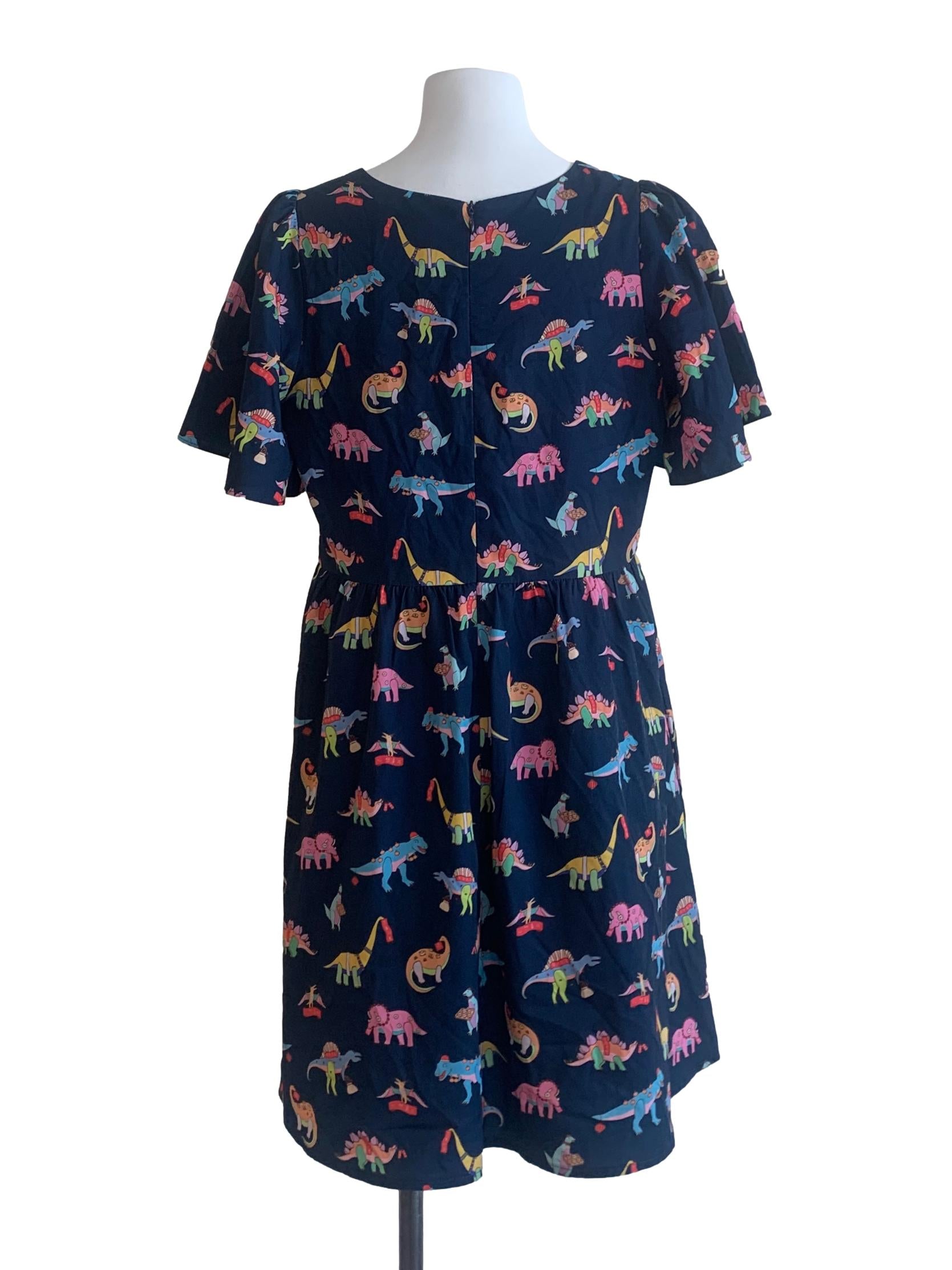 Dark Blue Multi Colour Dinosaur Print Dress