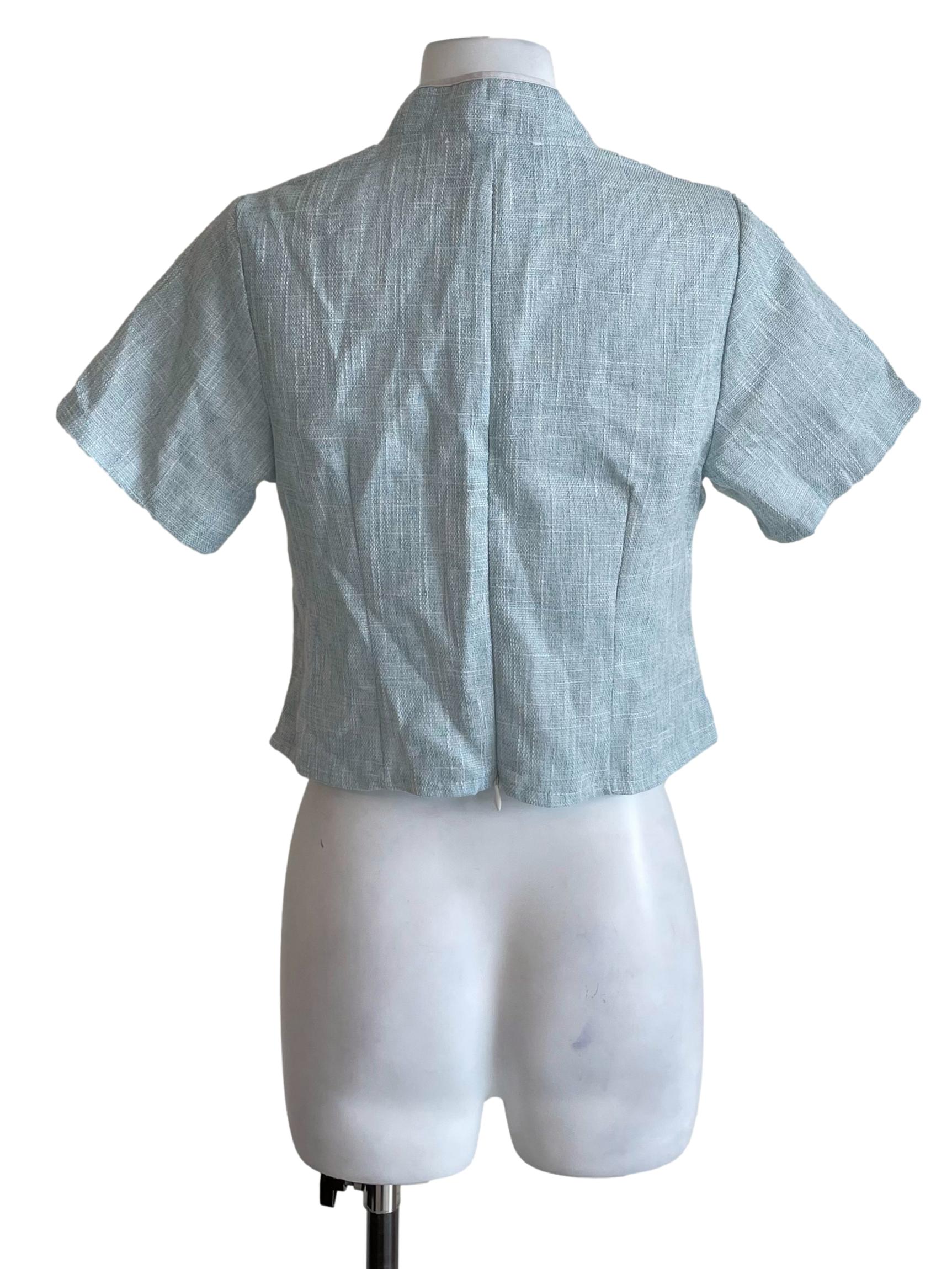 Light Teal Slit Chest Cheongsam Top