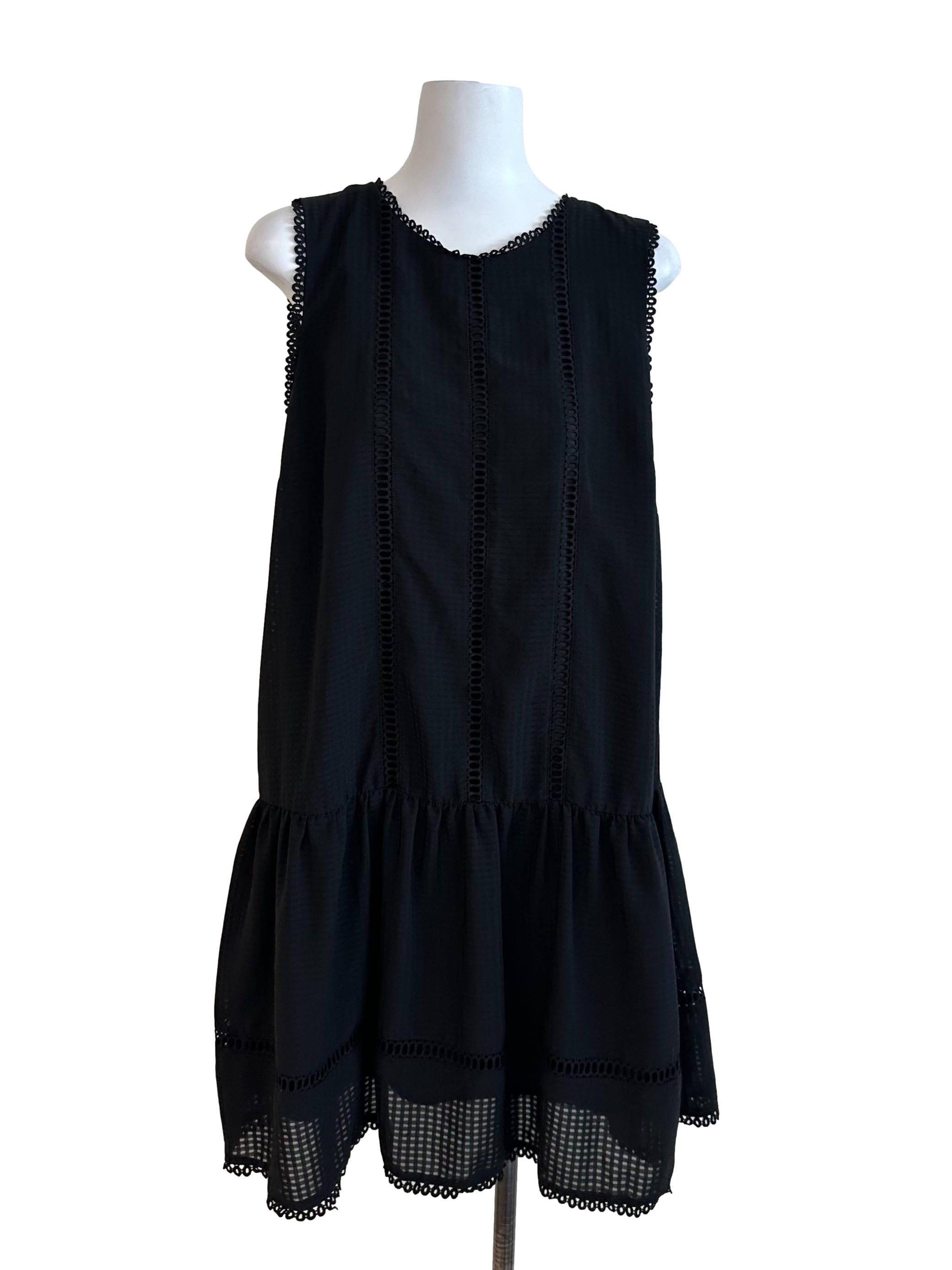 Rich Black Plaid Eyelet Embroidery Dress