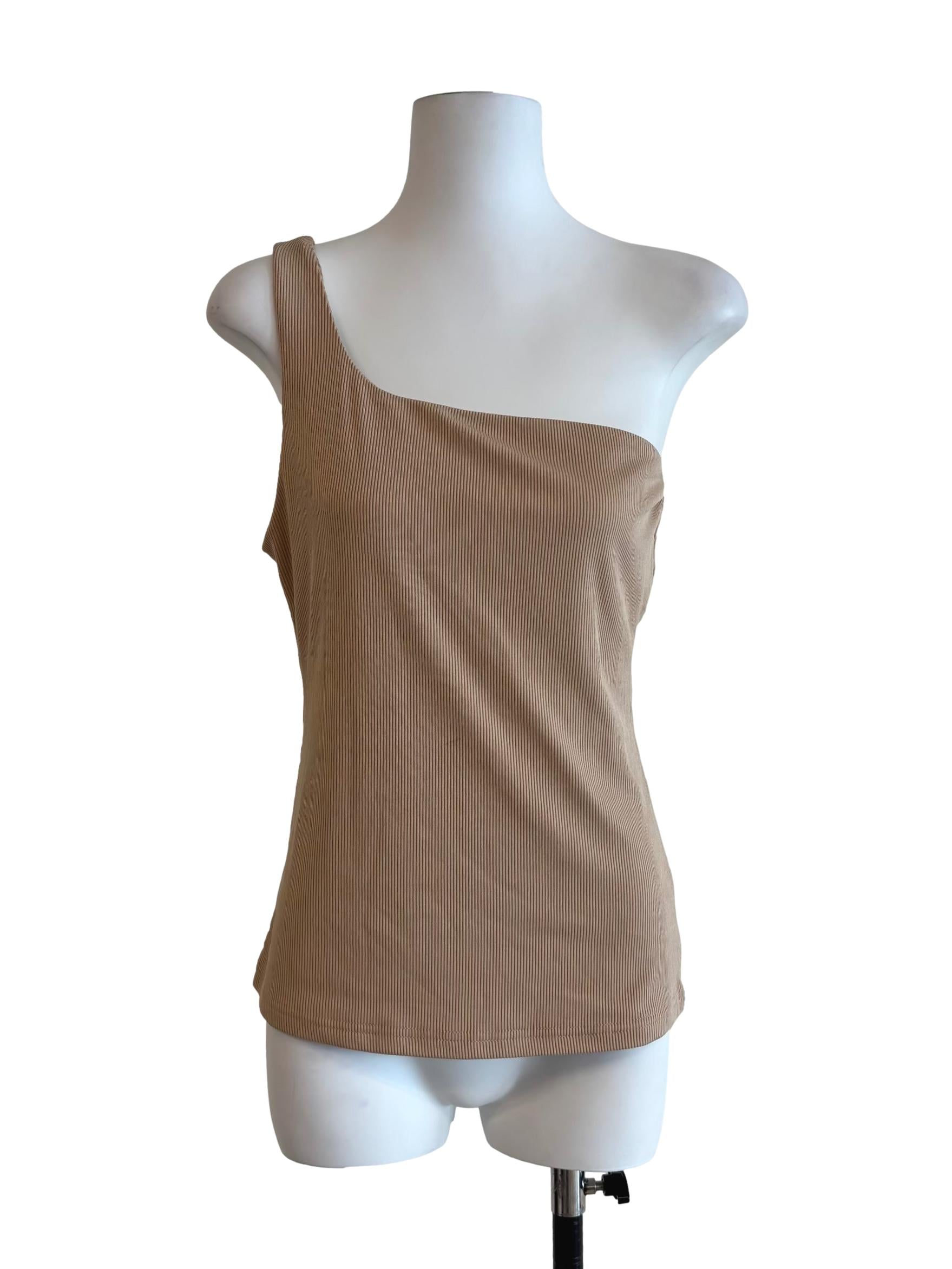 Latte Brown Asymmetrical Ribbed Top