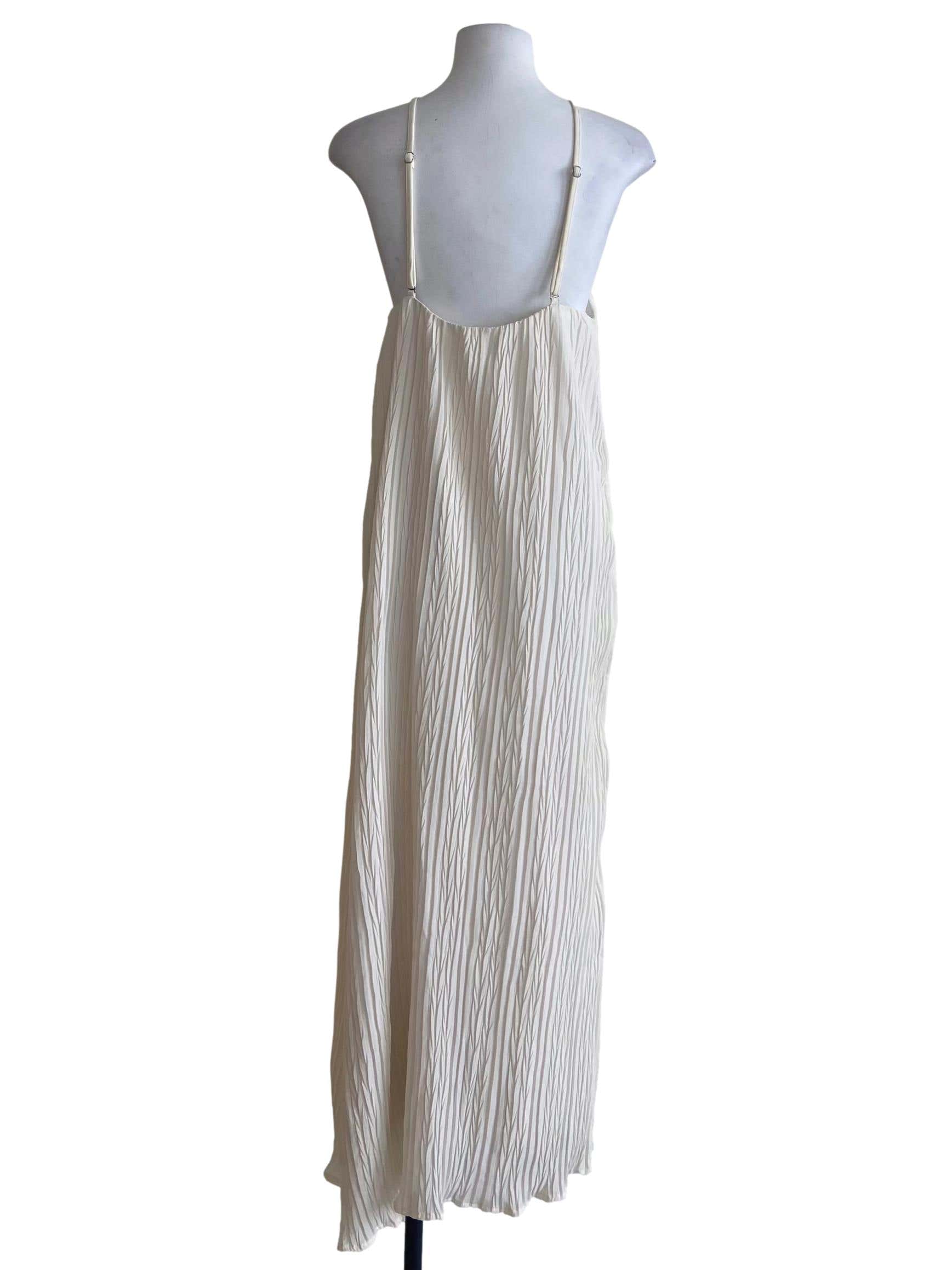 Cream Beige Spaghetti Straps Pleated Slip Dress