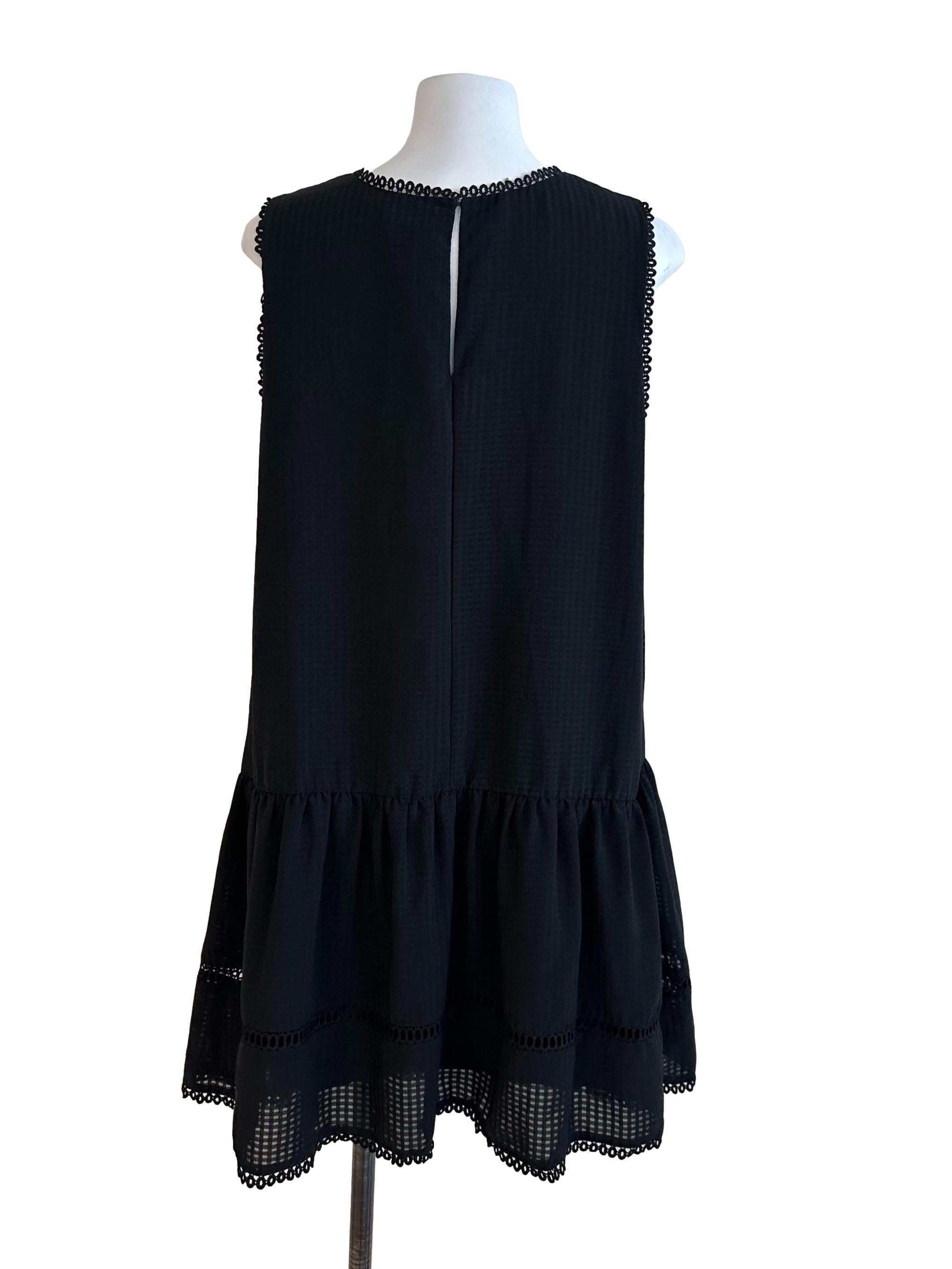 Rich Black Plaid Eyelet Embroidery Dress