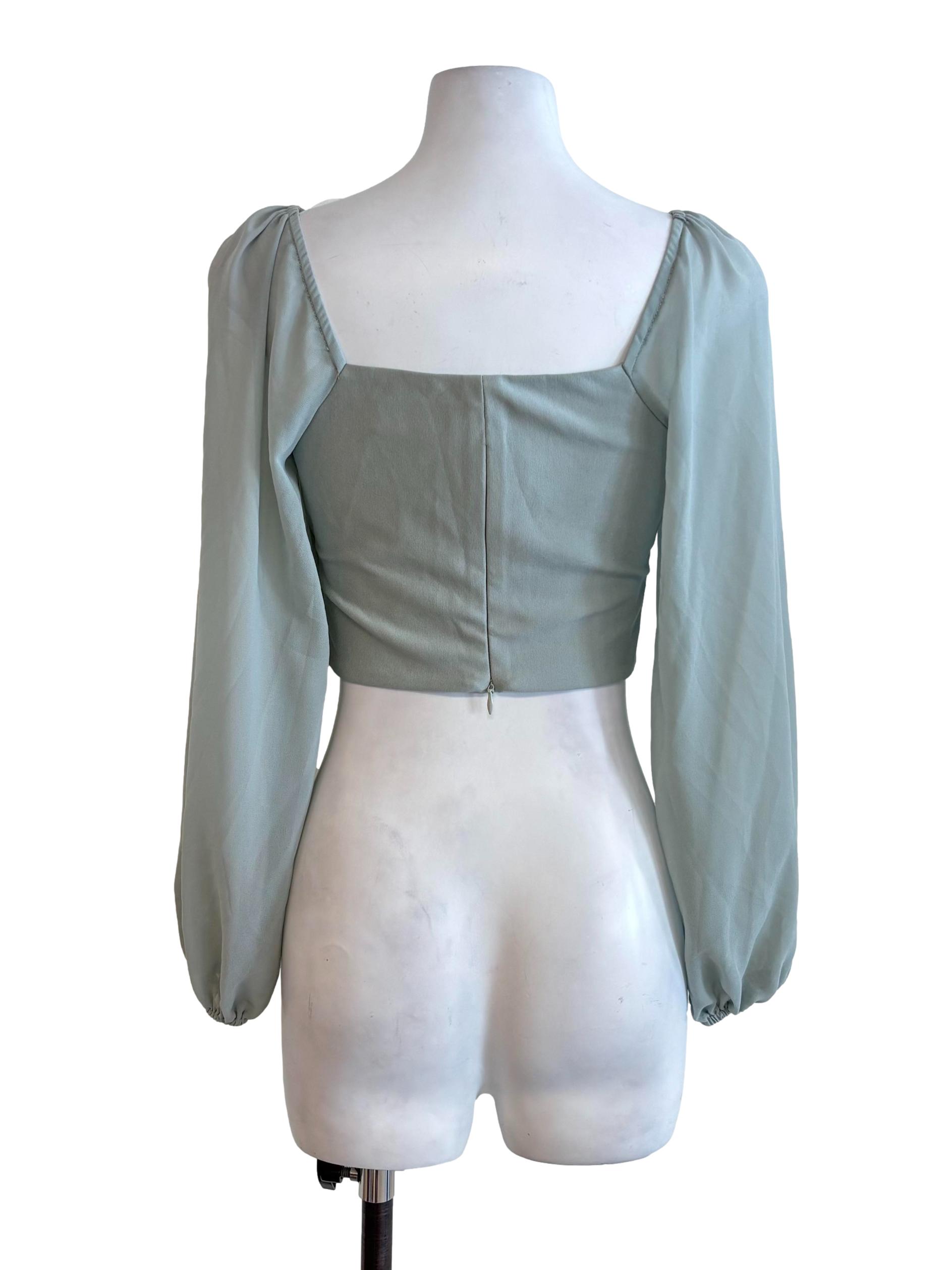 Sage Green Mesh Sleeve Crop Top