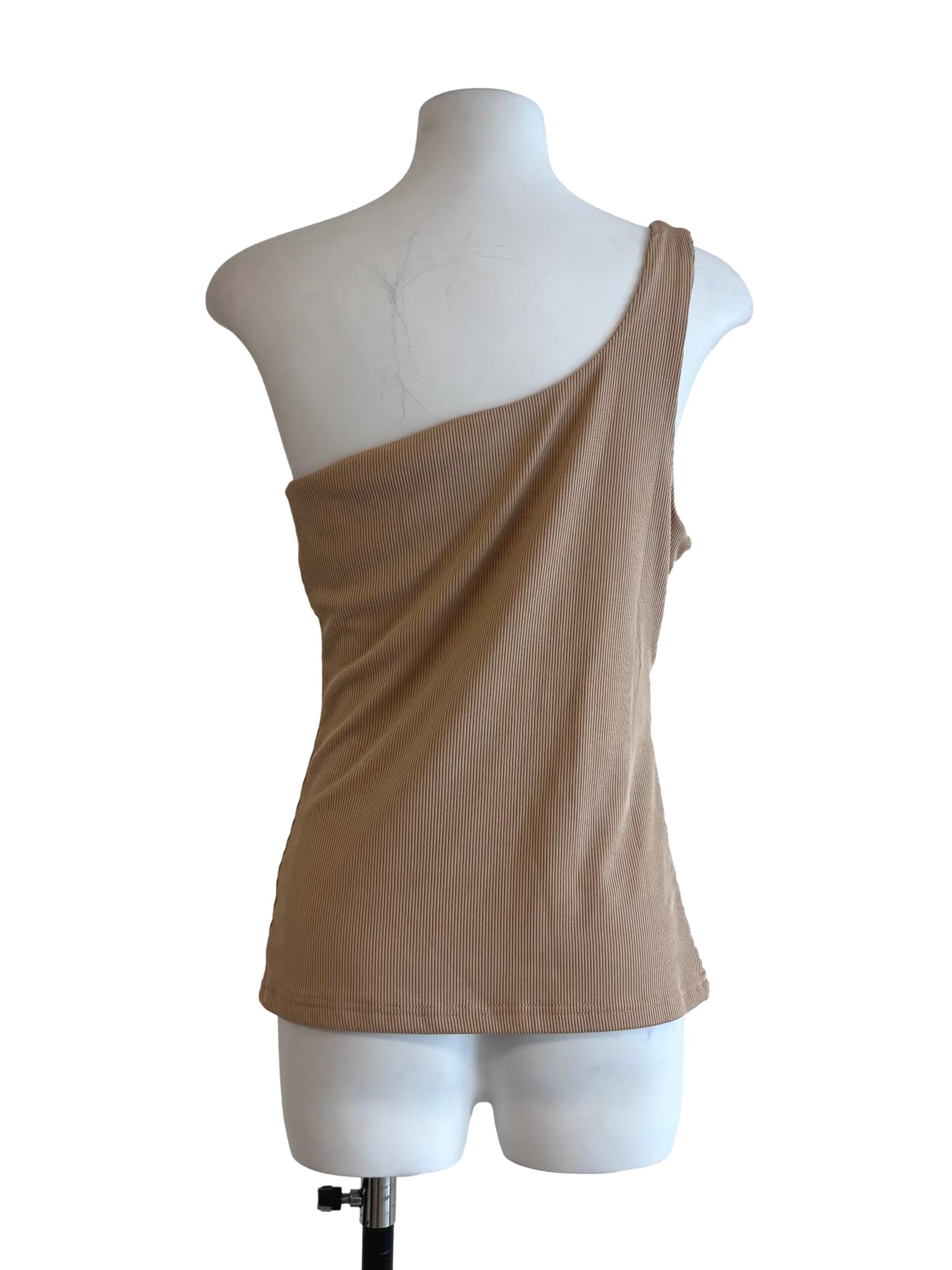 Latte Brown Asymmetrical Ribbed Top
