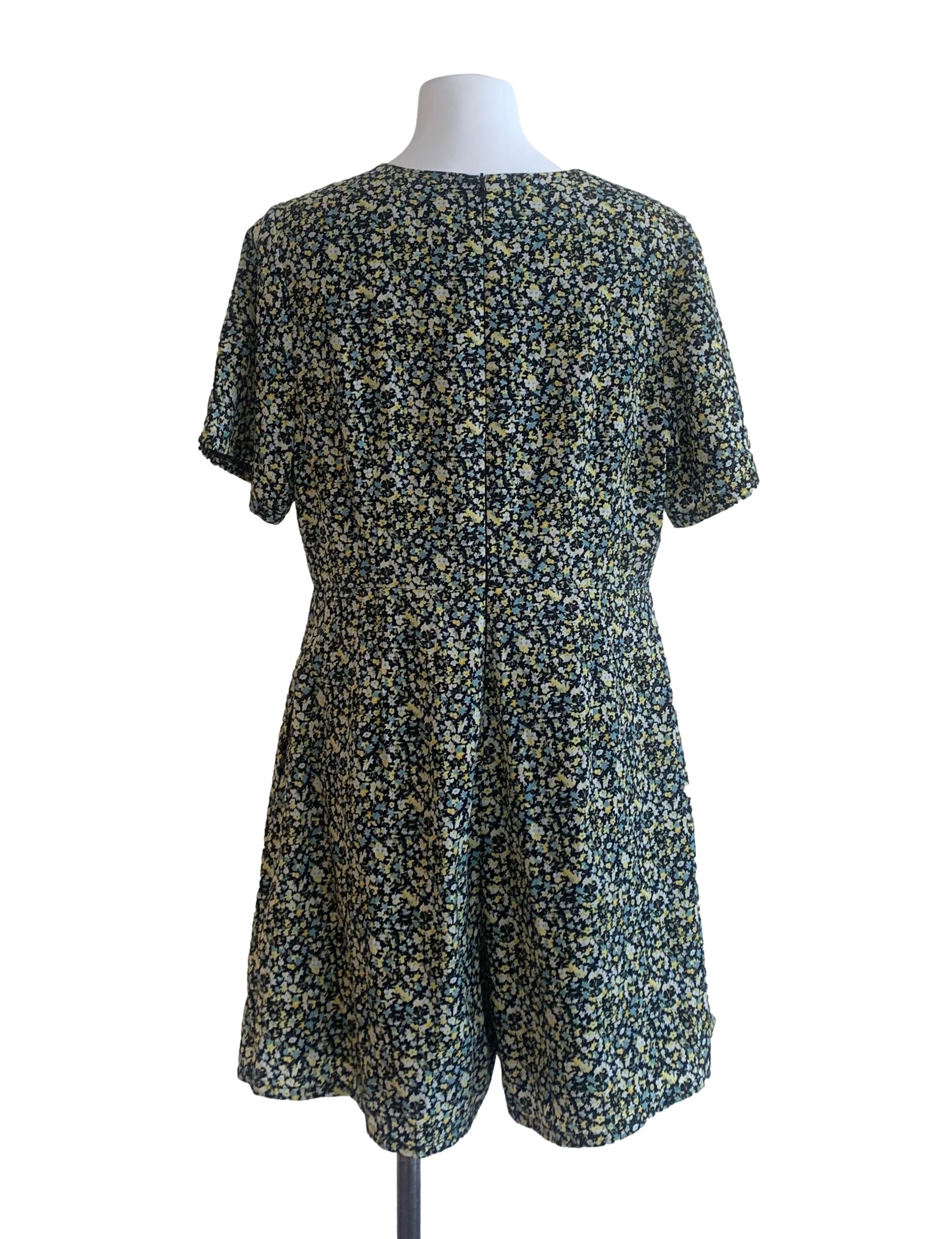 Black Multi Colour Floral Pattern Romper