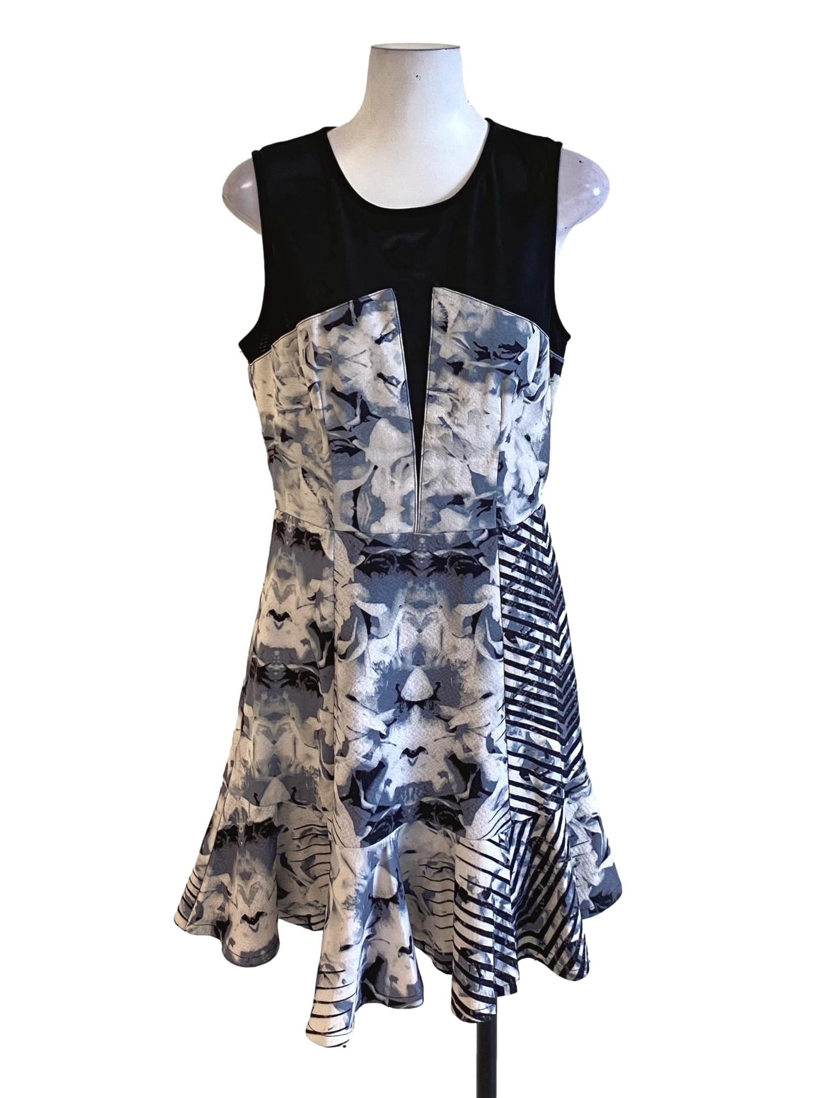 Dusty Blue Floral Printed Ruffle Hem Dress