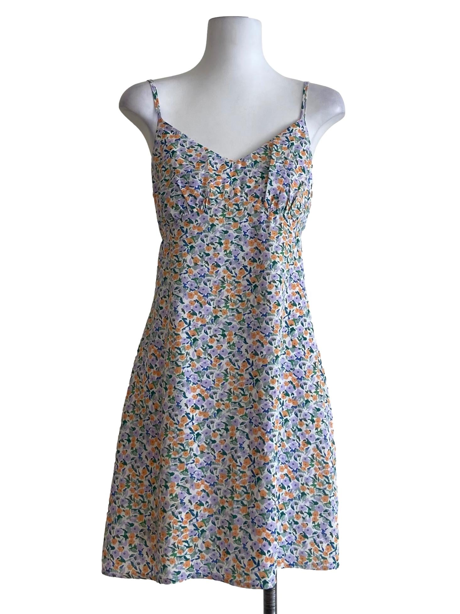 White And Floral Spaghetti Straps Sun Dress