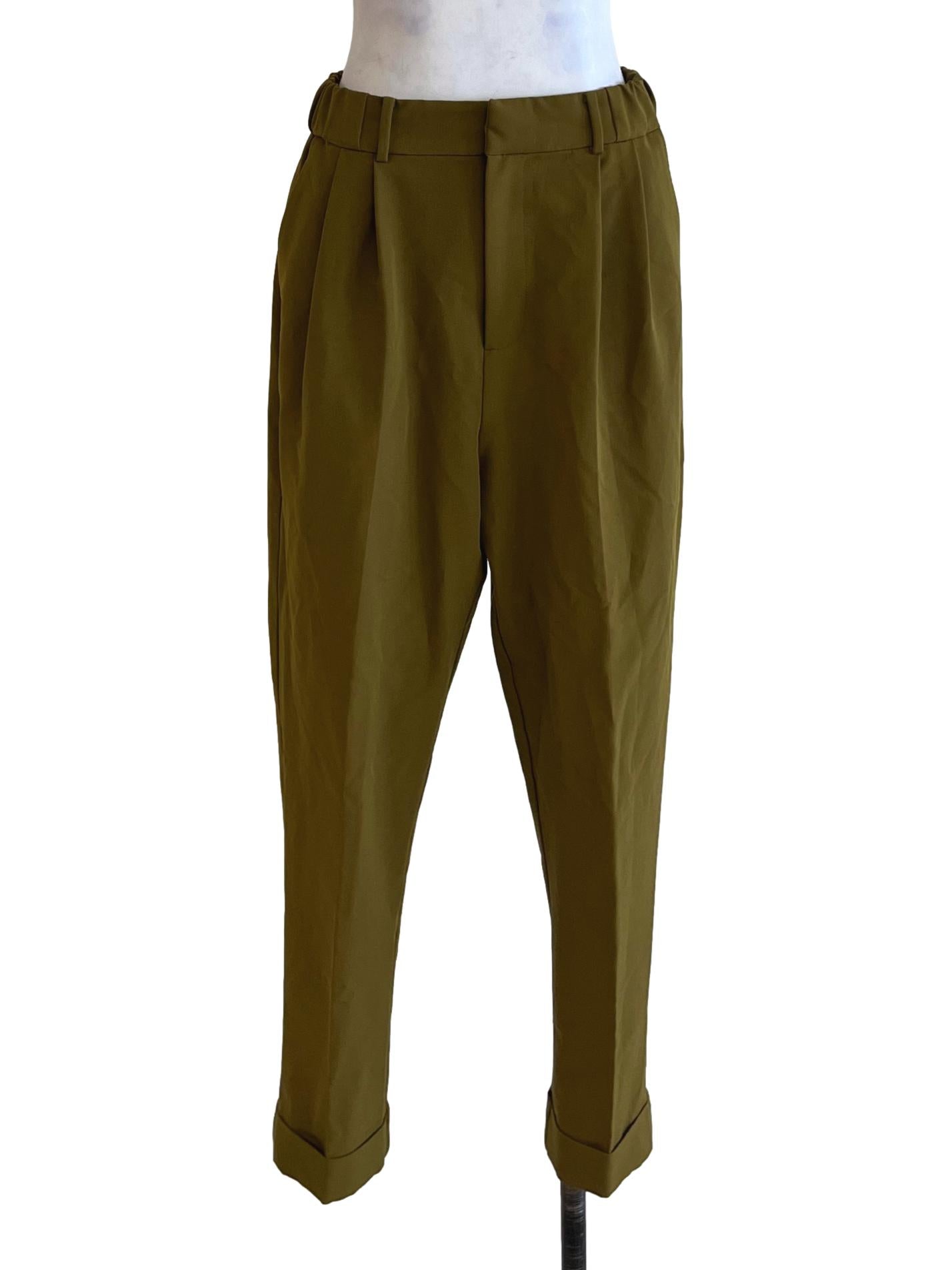 Green High-Waisted Straight Formal Pants LB
